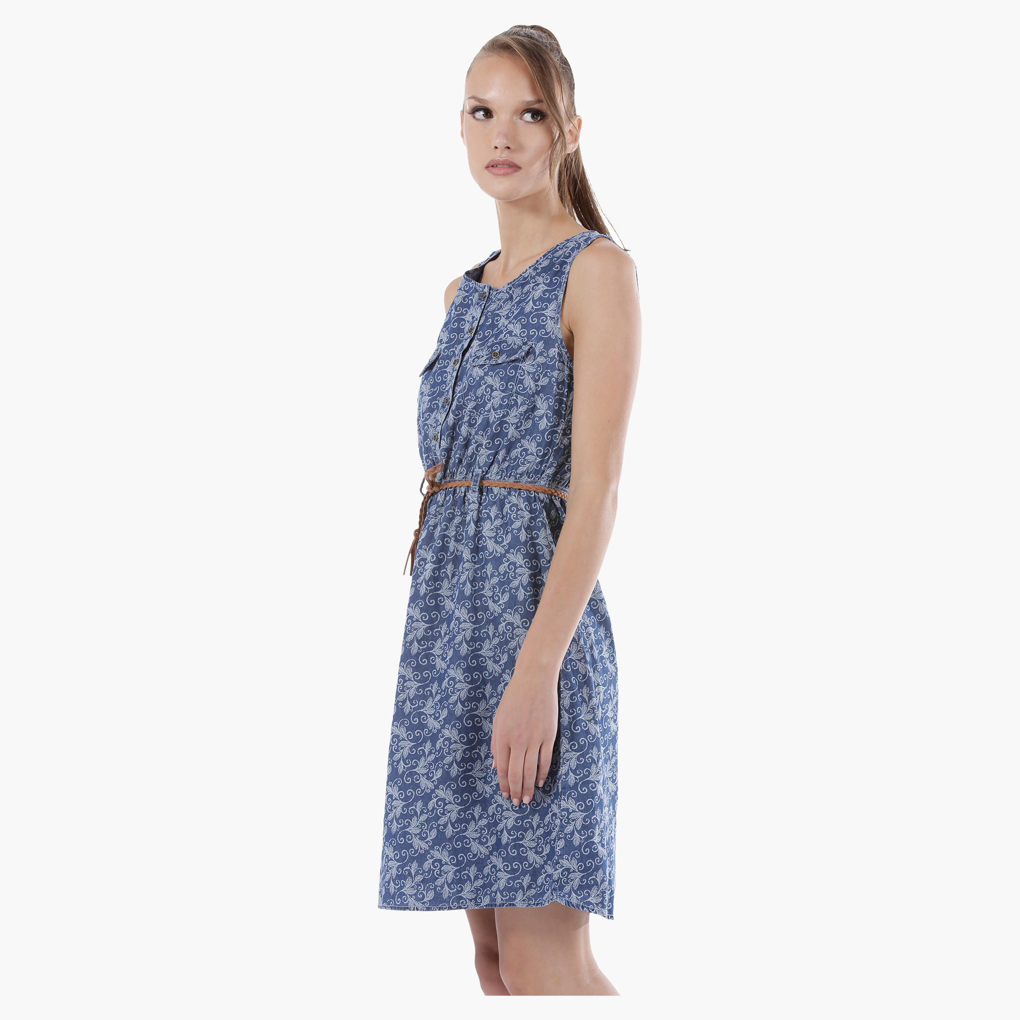 Denim Printed Mini Dress in Regular Fit-women-clothing-dresses-image-3