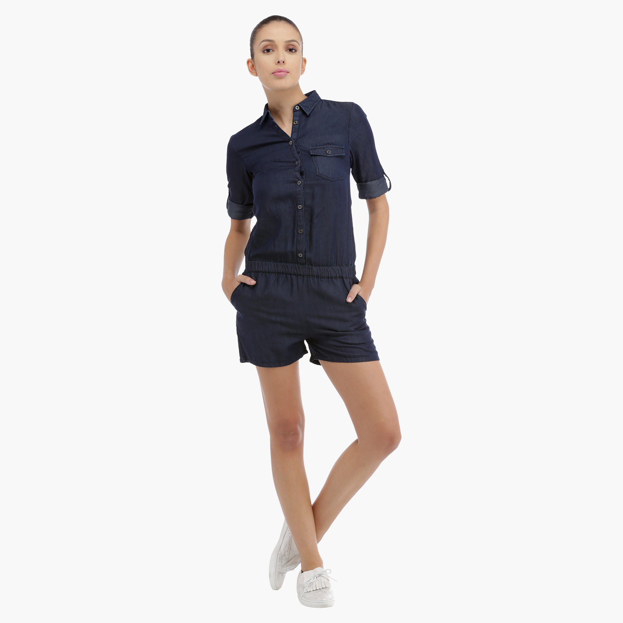 Denim Romper with Elasticised Detail-women-clothing-jumpsuits-image-5