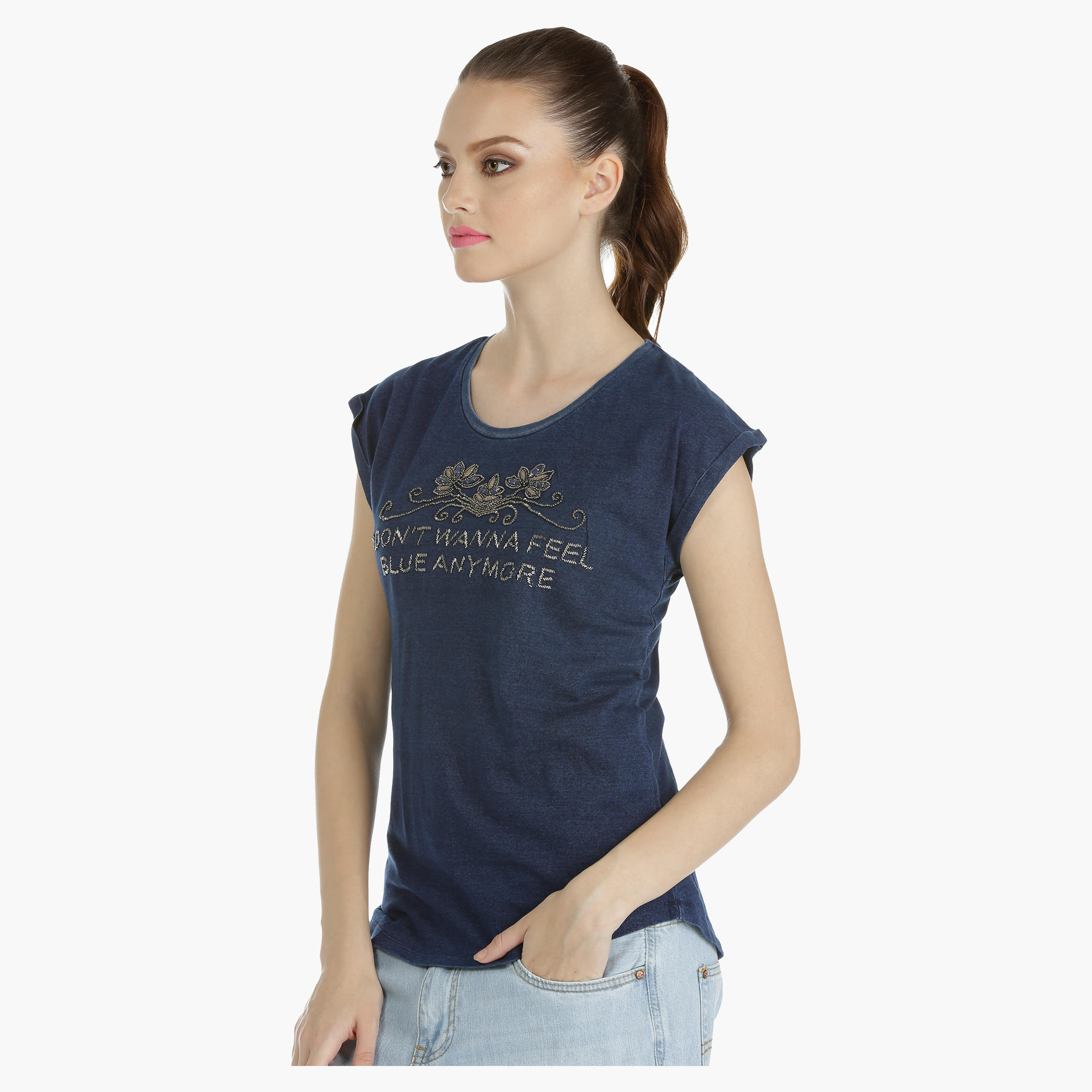 Embellished T-Shirt with Cap Sleeves-women-clothing-tshirts-image-3