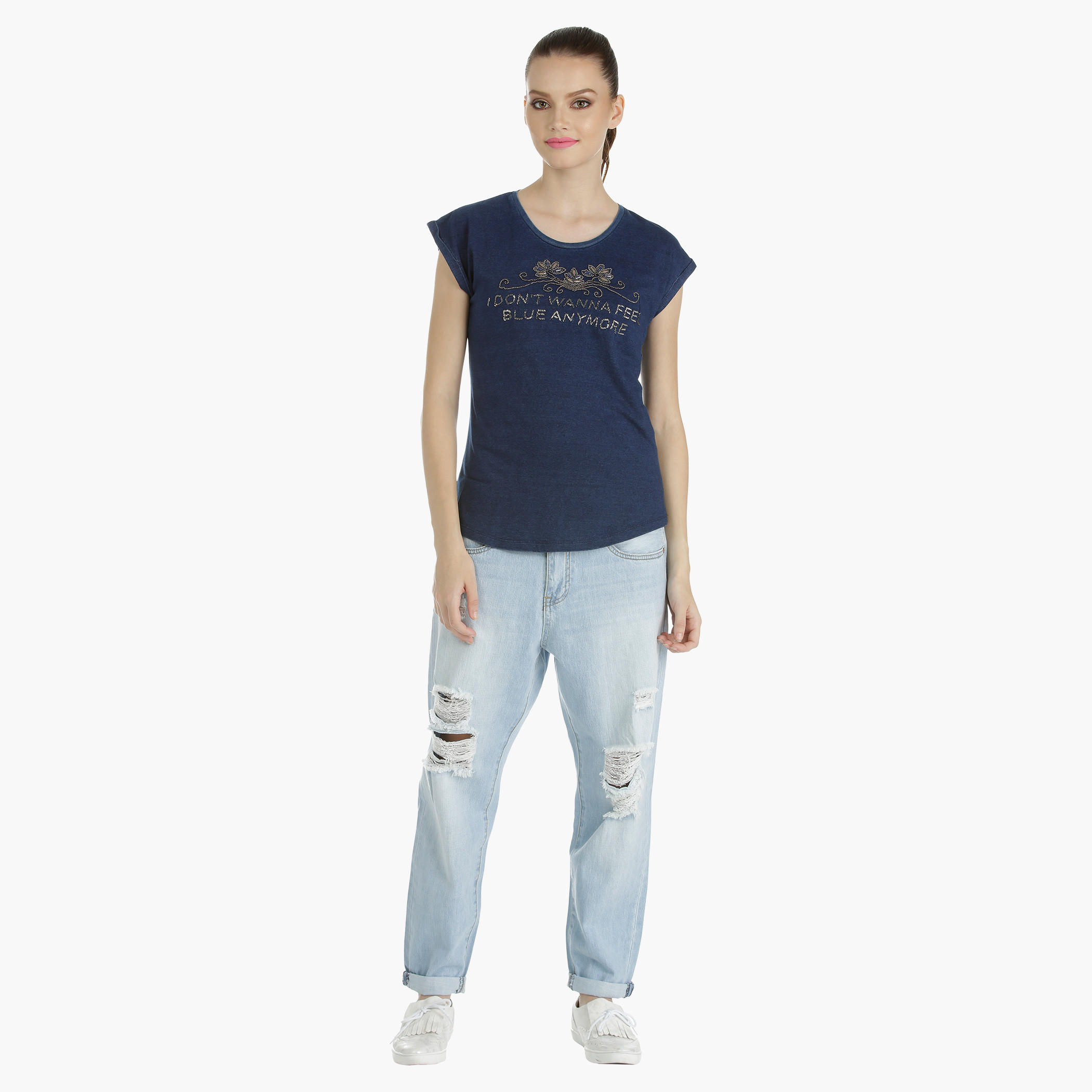 Embellished T-Shirt with Cap Sleeves-women-clothing-tshirts-image-5