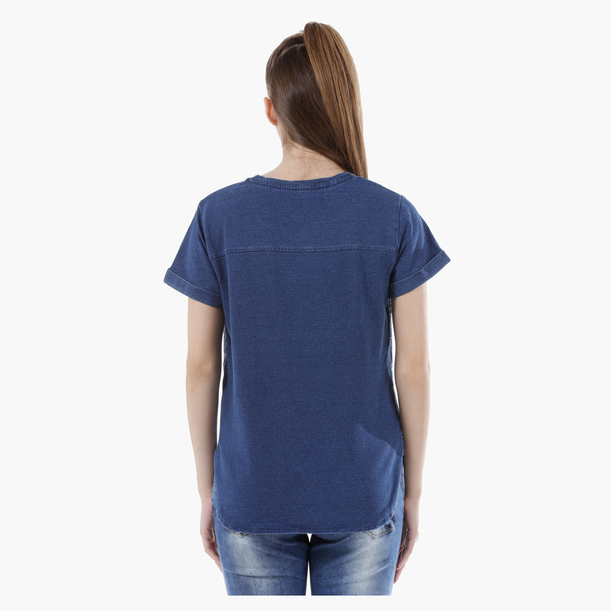 Denim Shirt with Collar Neck in Regular Fit-women-winterwear-hoodiesandsweatshirts-sweatshirts-image-4