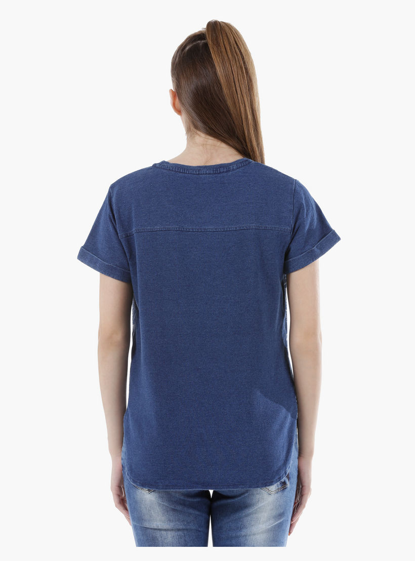 Denim Shirt with Collar Neck in Regular Fit-women-winterwear-hoodiesandsweatshirts-sweatshirts-image-4