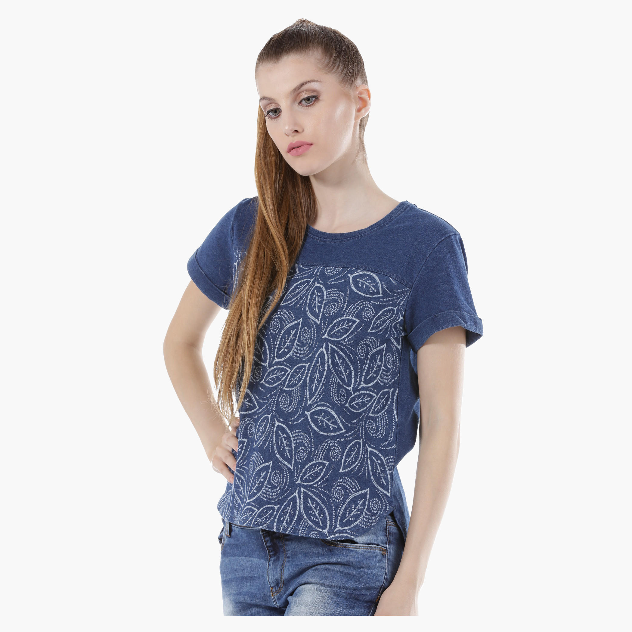 Denim Shirt with Collar Neck in Regular Fit-women-winterwear-hoodiesandsweatshirts-sweatshirts-image-3