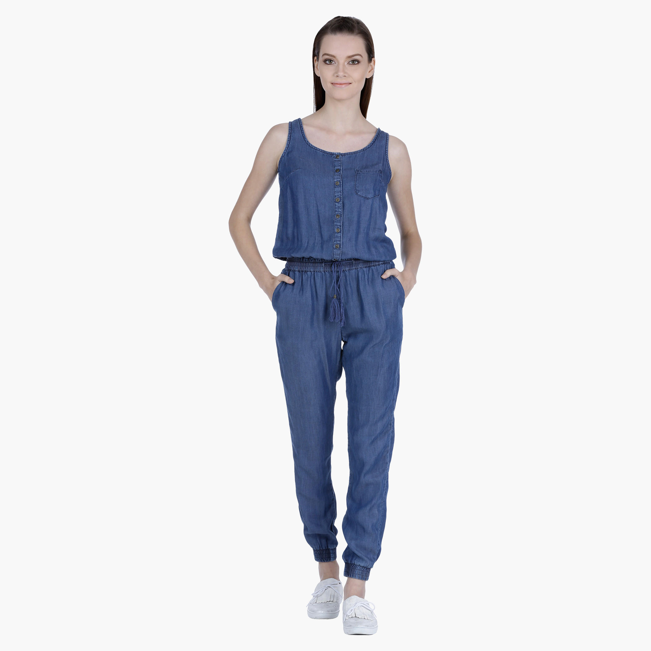 Denim Playsuit with Elasticised Cuffs-women-clothing-jumpsuits-image-1
