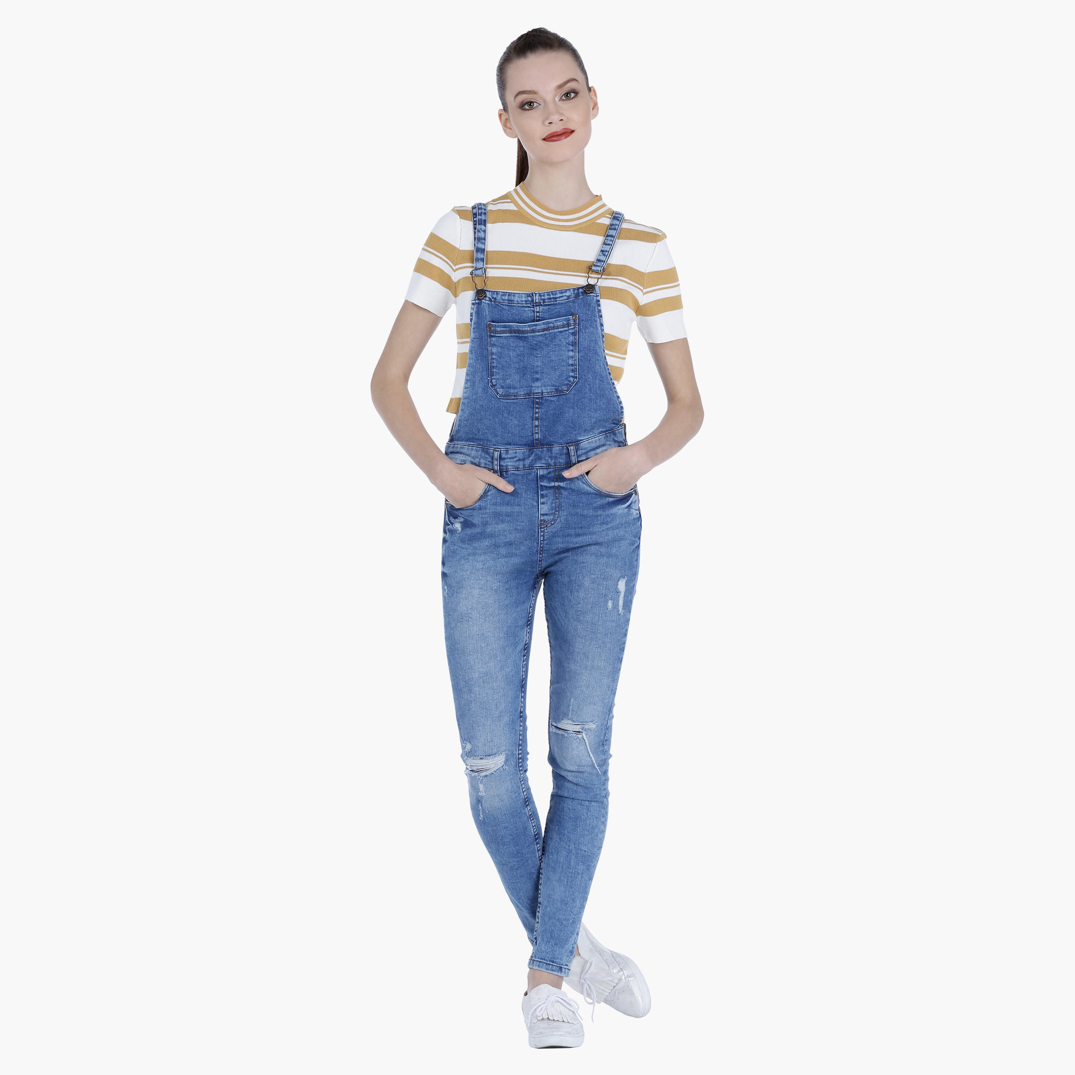 Denim Dungaree with Distressed Finish-women-clothing-jumpsuits-image-1