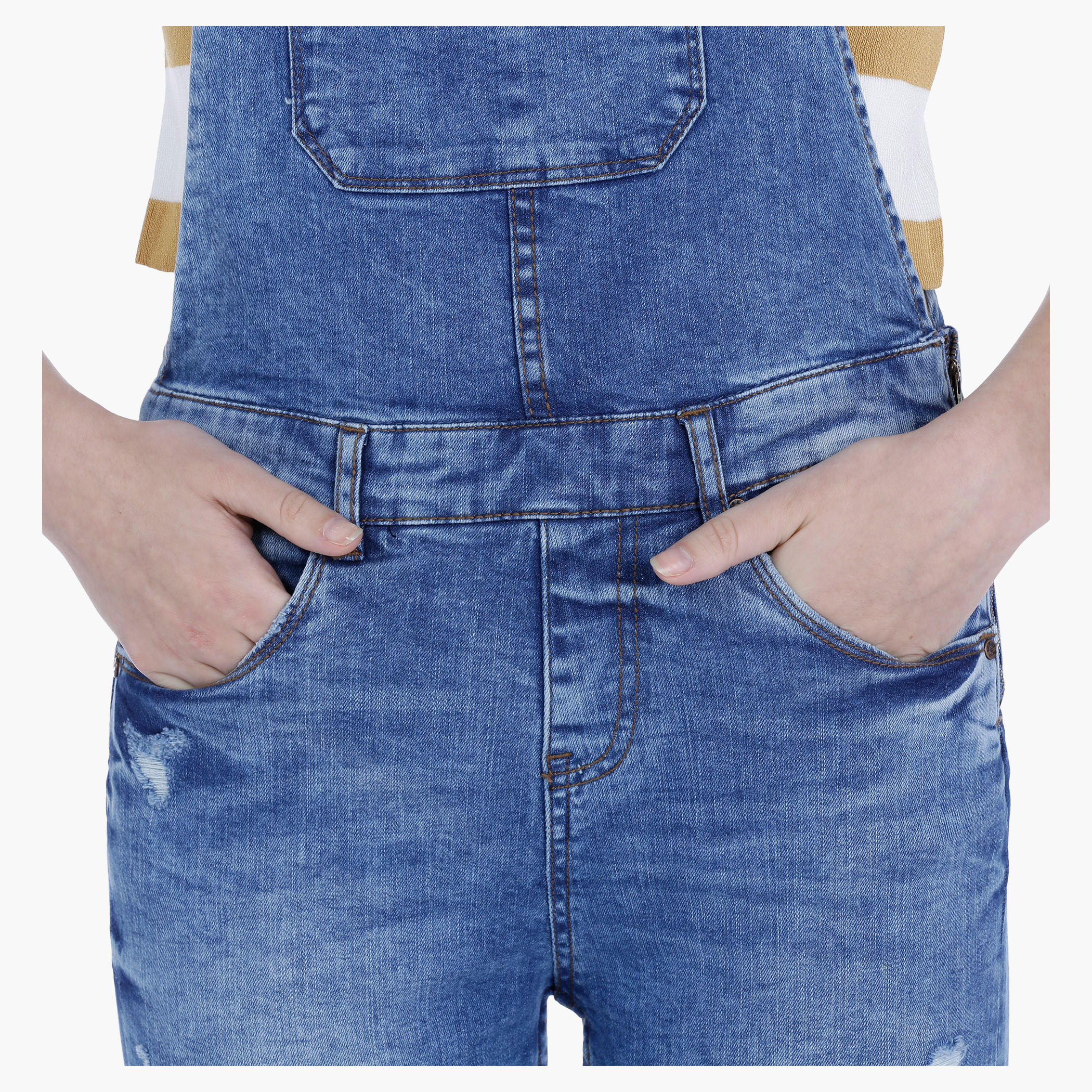 Denim Dungaree with Distressed Finish-women-clothing-jumpsuits-image-4
