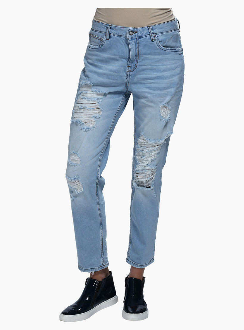 Distressed Jeans with Button Closure-women-clothing-bottoms-jeans-image-1
