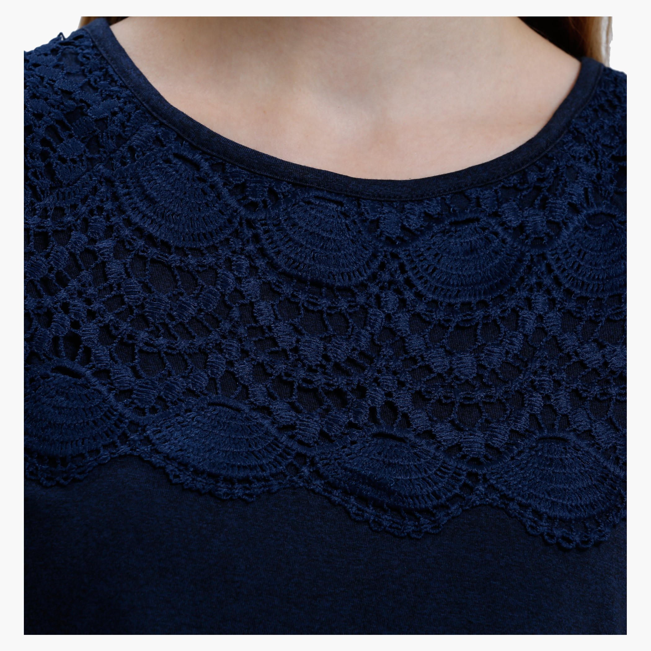 Round Neck T-Shirt with Lace Detail and Short Sleeves-women-clothing-shirtsandblouses-blouses-image-4