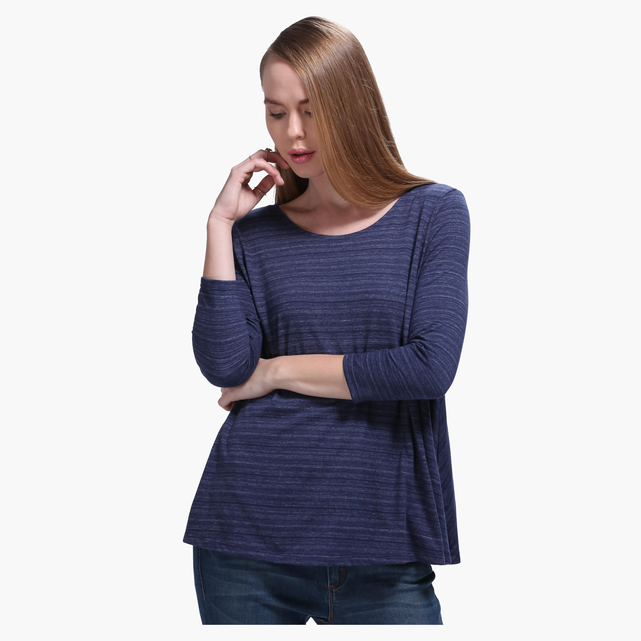 Textured T-shirt with Long Sleeves-women-clothing-tshirts-image-5