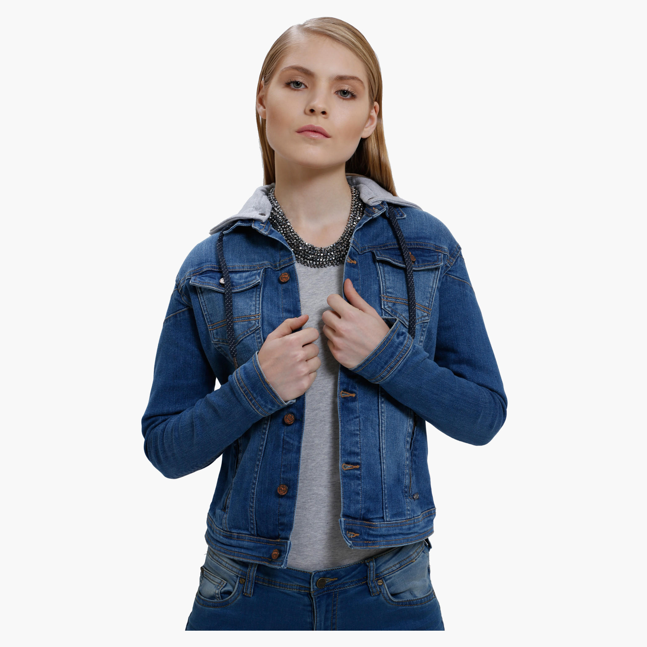 Denim Biker Jacket with Hood and Long Sleeves-women-winterwear-coatsandjackets-jackets-image-1