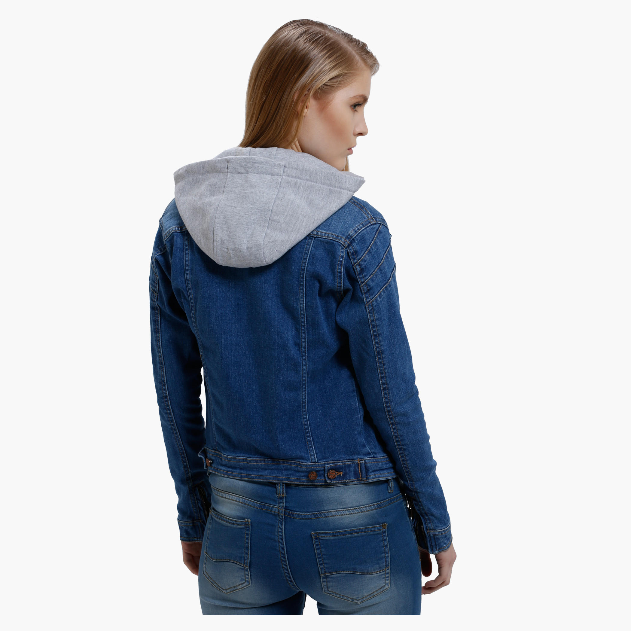 Denim Biker Jacket with Hood and Long Sleeves-women-winterwear-coatsandjackets-jackets-image-2