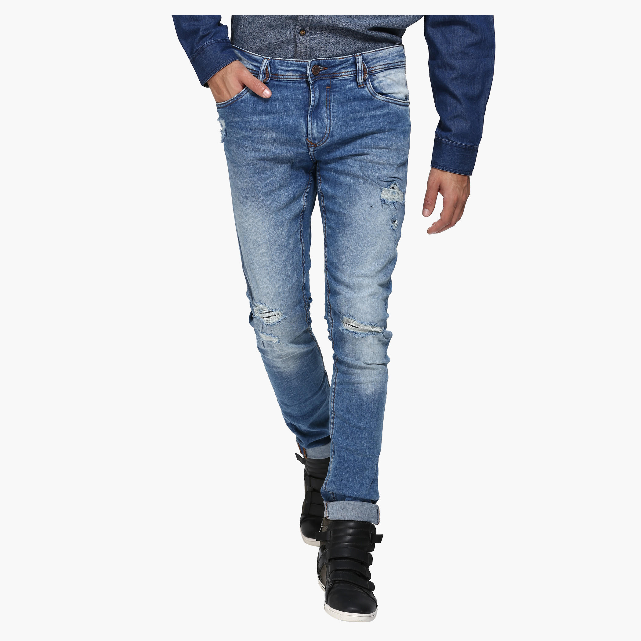 Full Length Torn Jeans in Slim Fit-men-clothing-bottoms-jeans-image-1