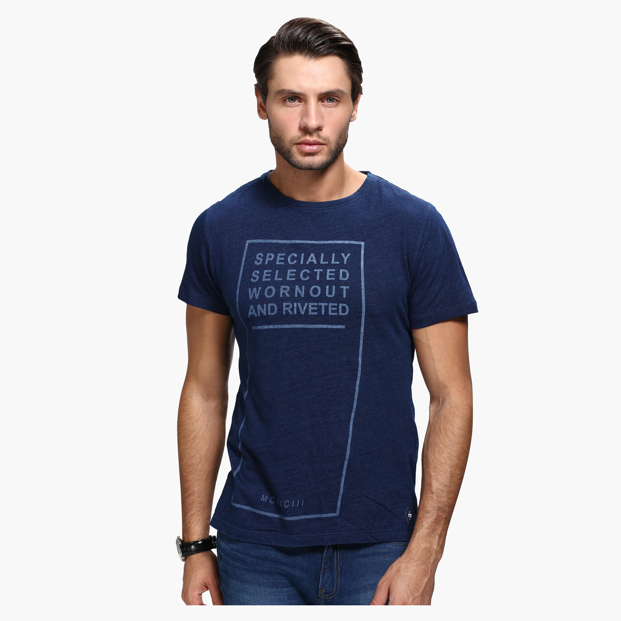 Printed Crew Neck Knitted T-Shirt with Short Sleeves-men-clothing-tshirtsandpolos-tshirts-image-1