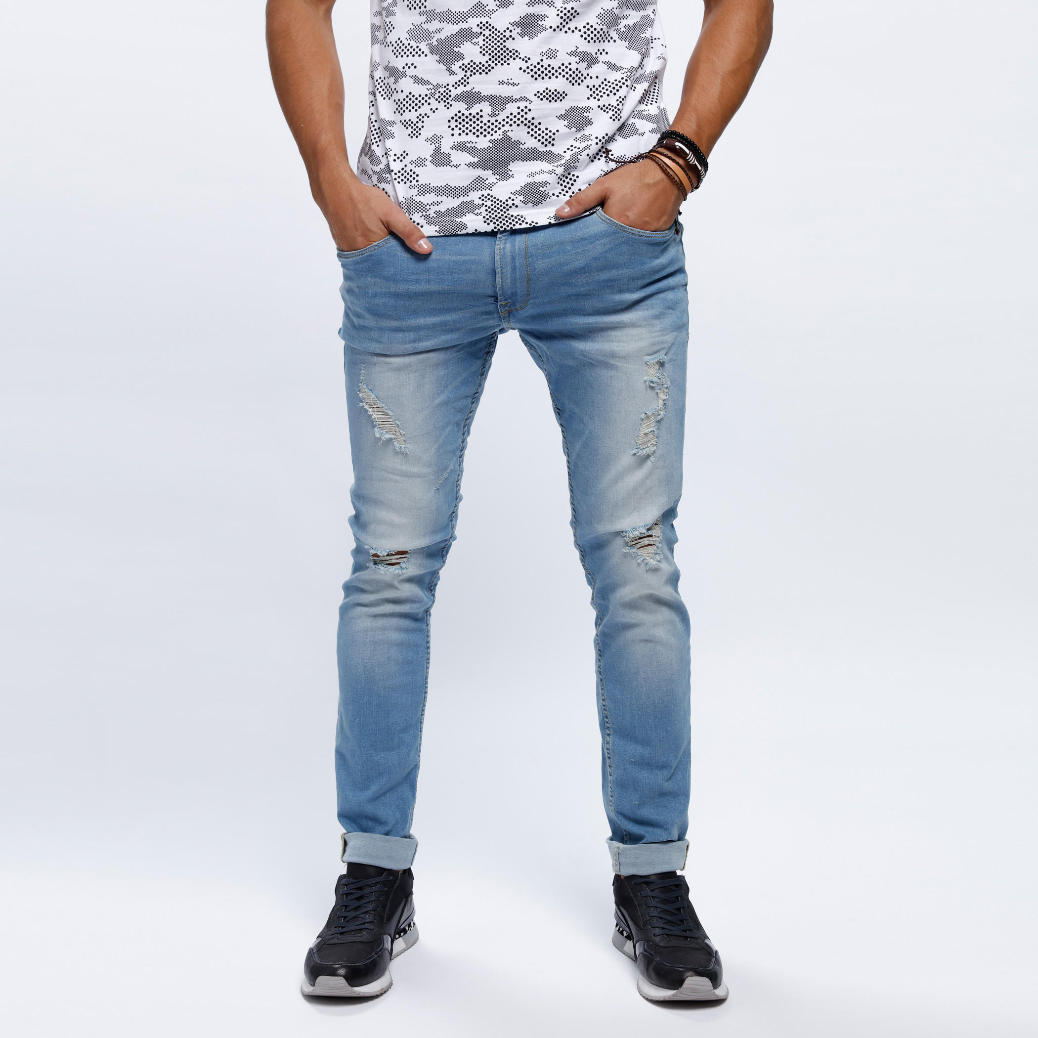 Full Length Distressed Jeans in Skinny Fit-men-clothing-bottoms-jeans-image-1