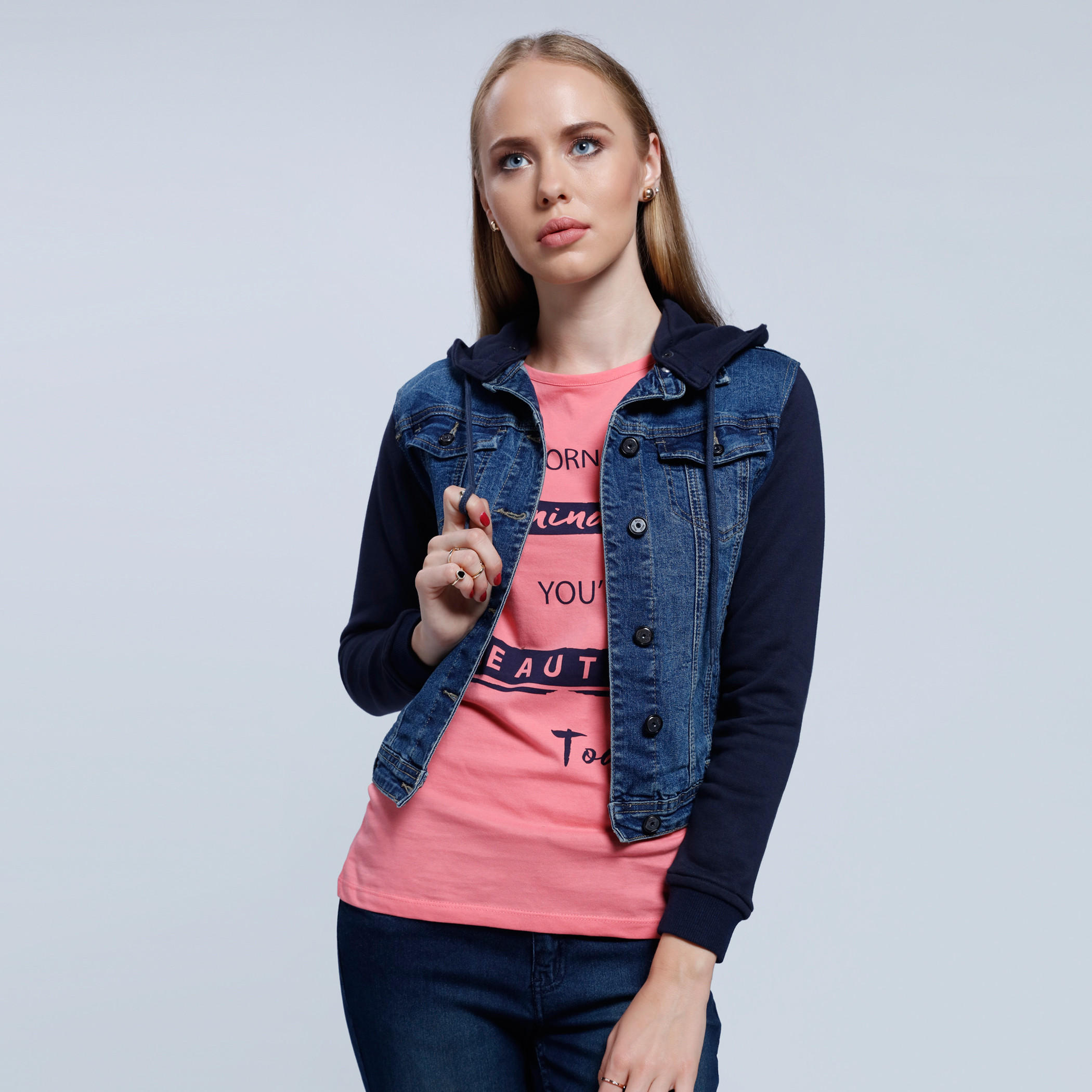 Denim Jacket with Hood and Long Sleeves-women-winterwear-coatsandjackets-jackets-image-1