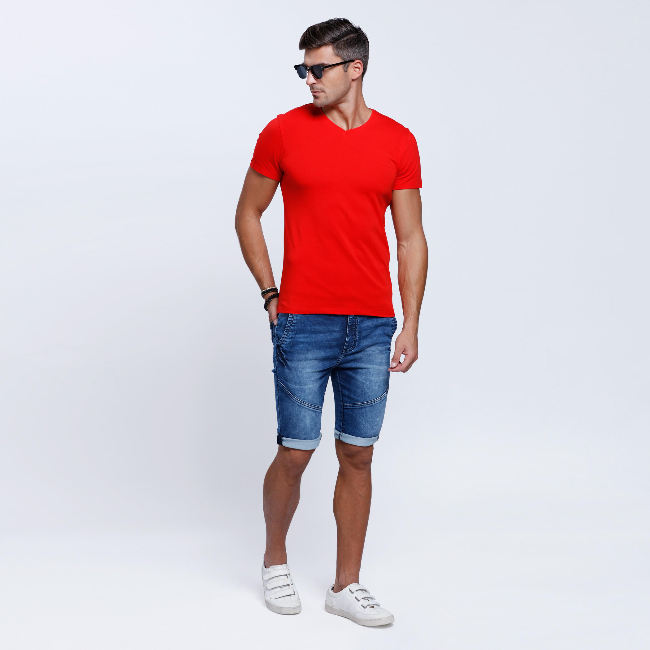 Knee Length Denim Shorts with Button Closure-men-clothing-bottoms-shorts-image-5