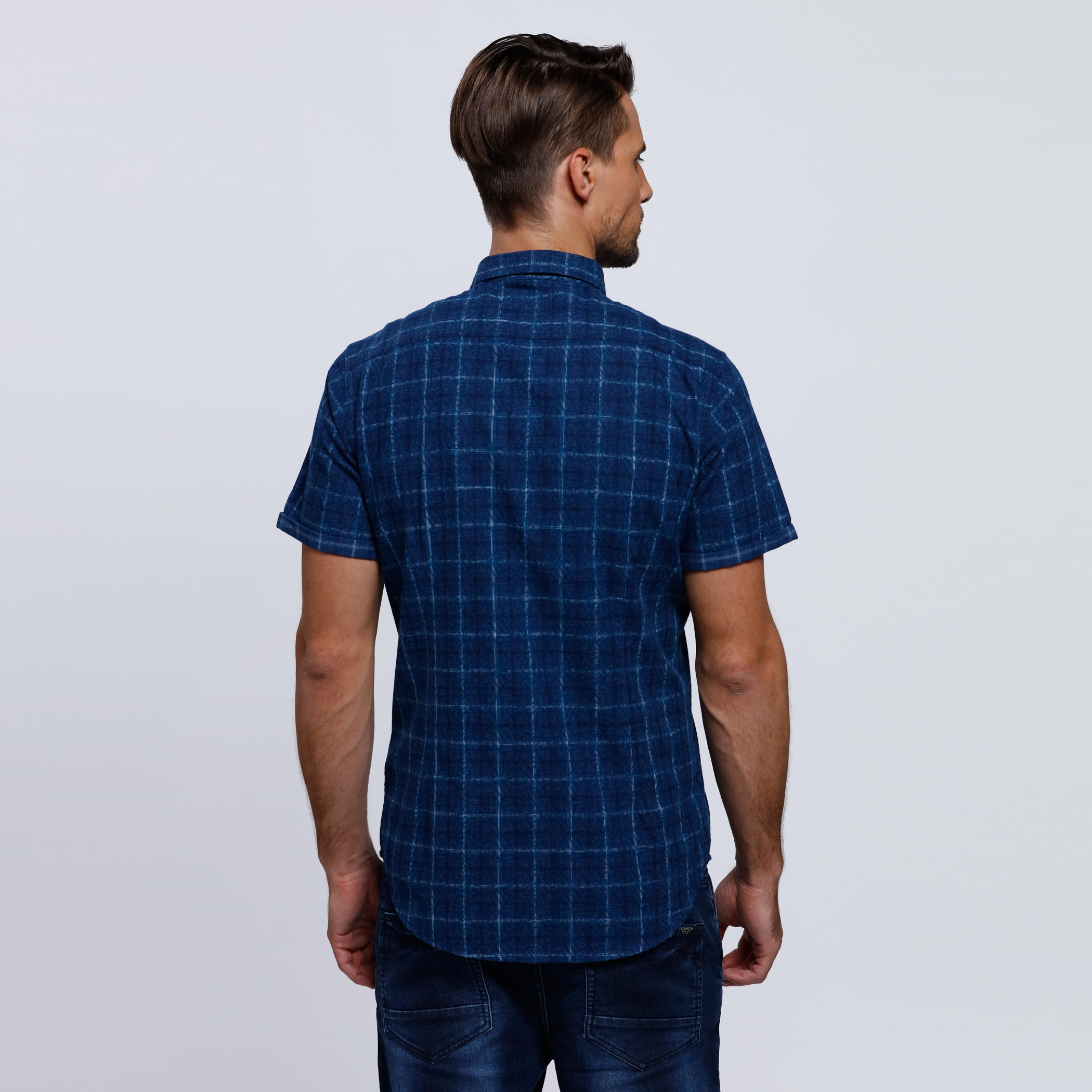 Chequered Short Sleeves Shirt with Spread Collar-men-clothing-shirts-image-2