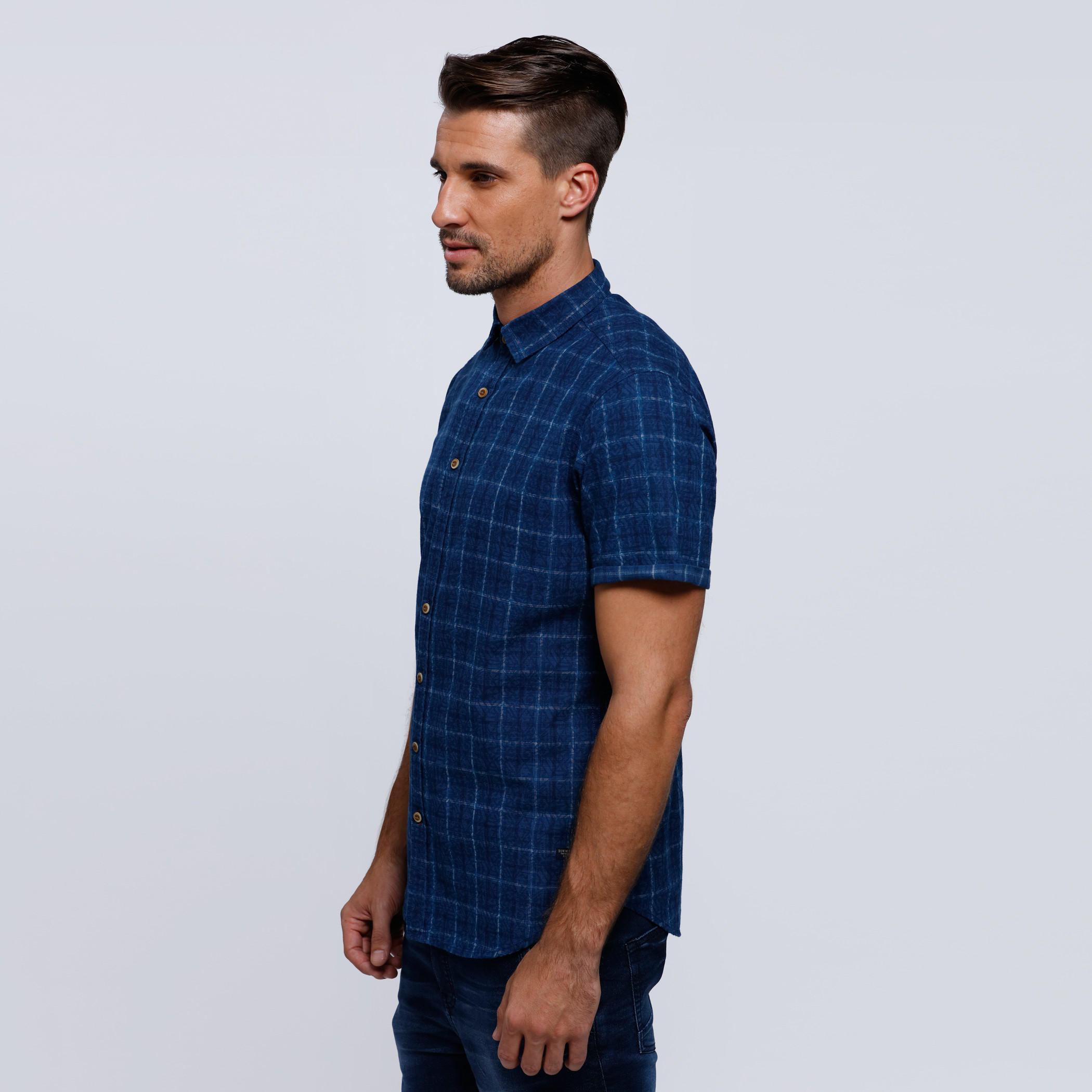 Chequered Short Sleeves Shirt with Spread Collar-men-clothing-shirts-image-3