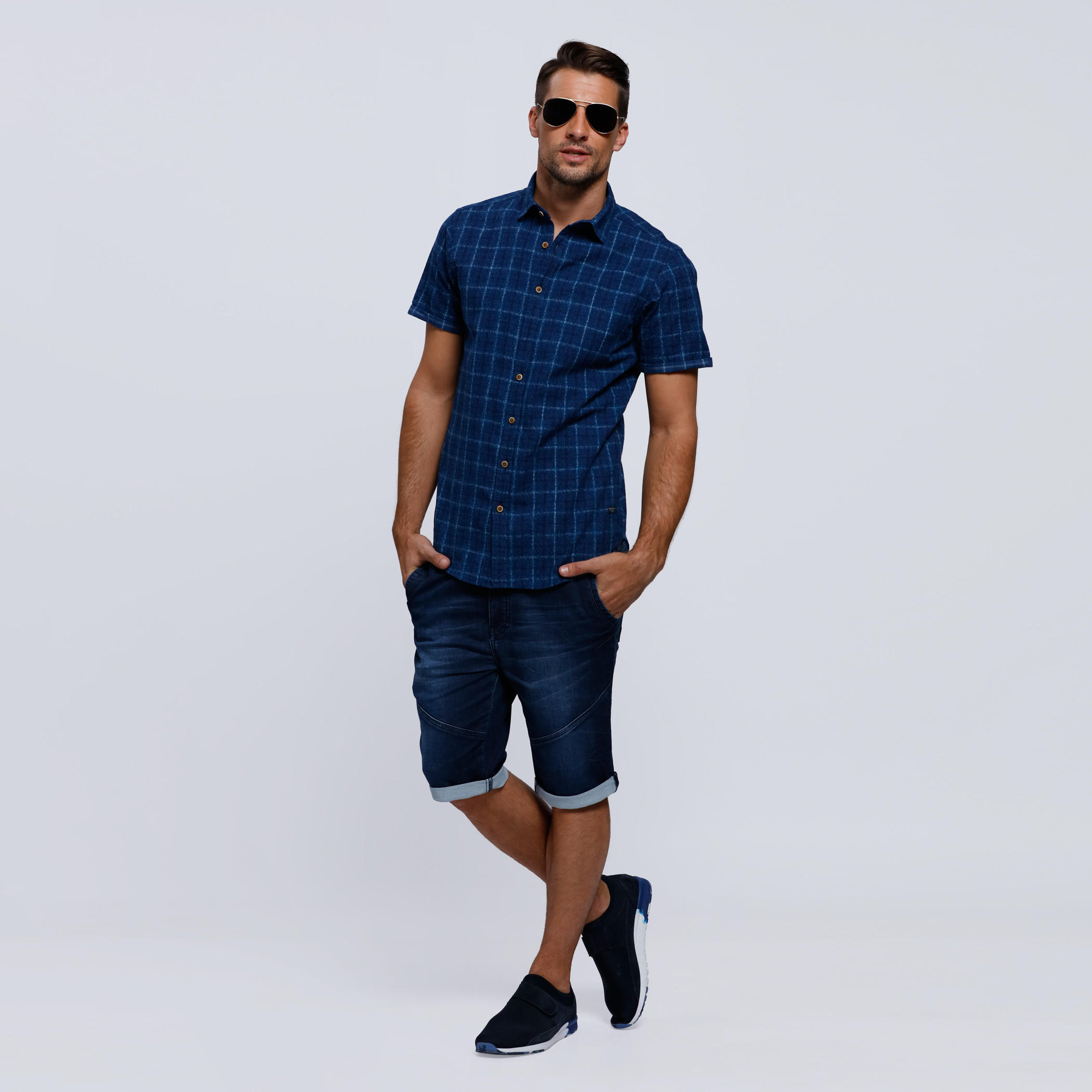 Chequered Short Sleeves Shirt with Spread Collar-men-clothing-shirts-image-5