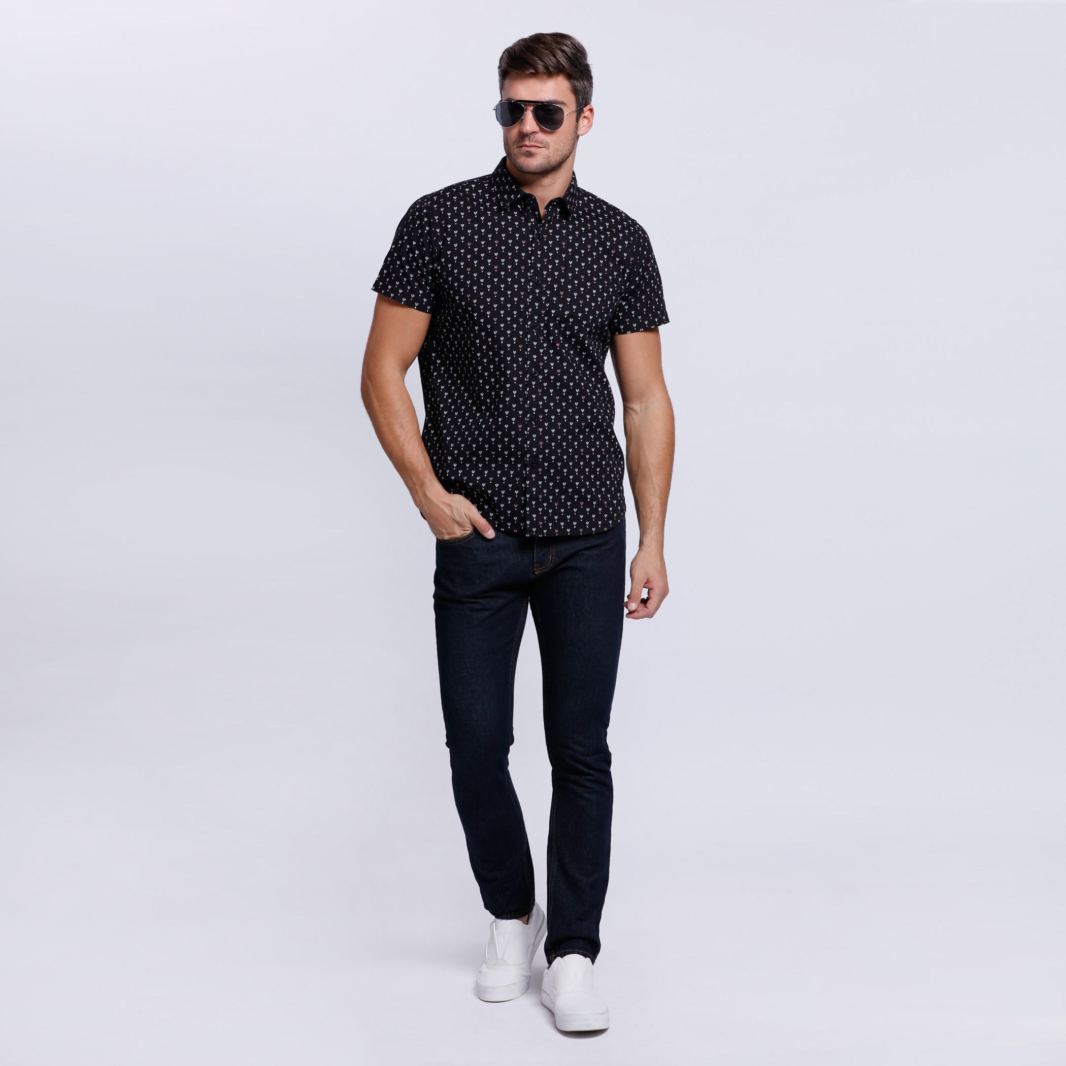 Printed Full Length Jeans with Button Closure-men-clothing-bottoms-jeans-image-1
