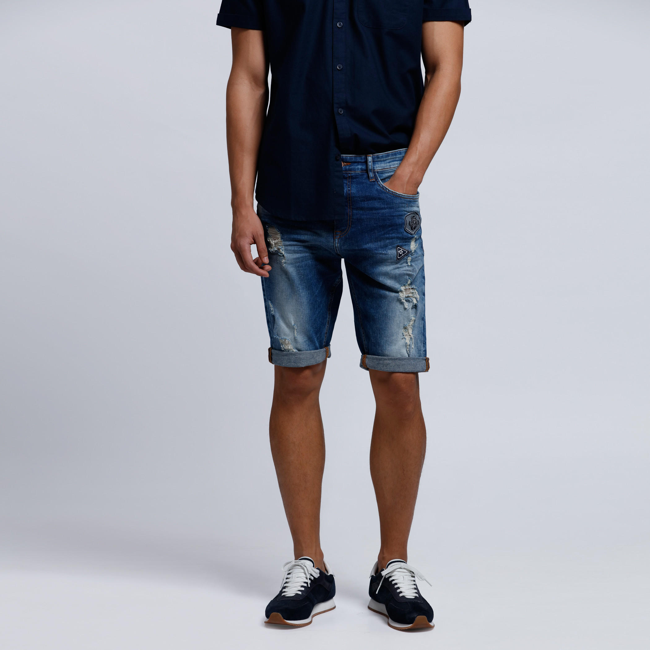 Distressed Denim Shorts with Button Closure-men-clothing-bottoms-shorts-image-5
