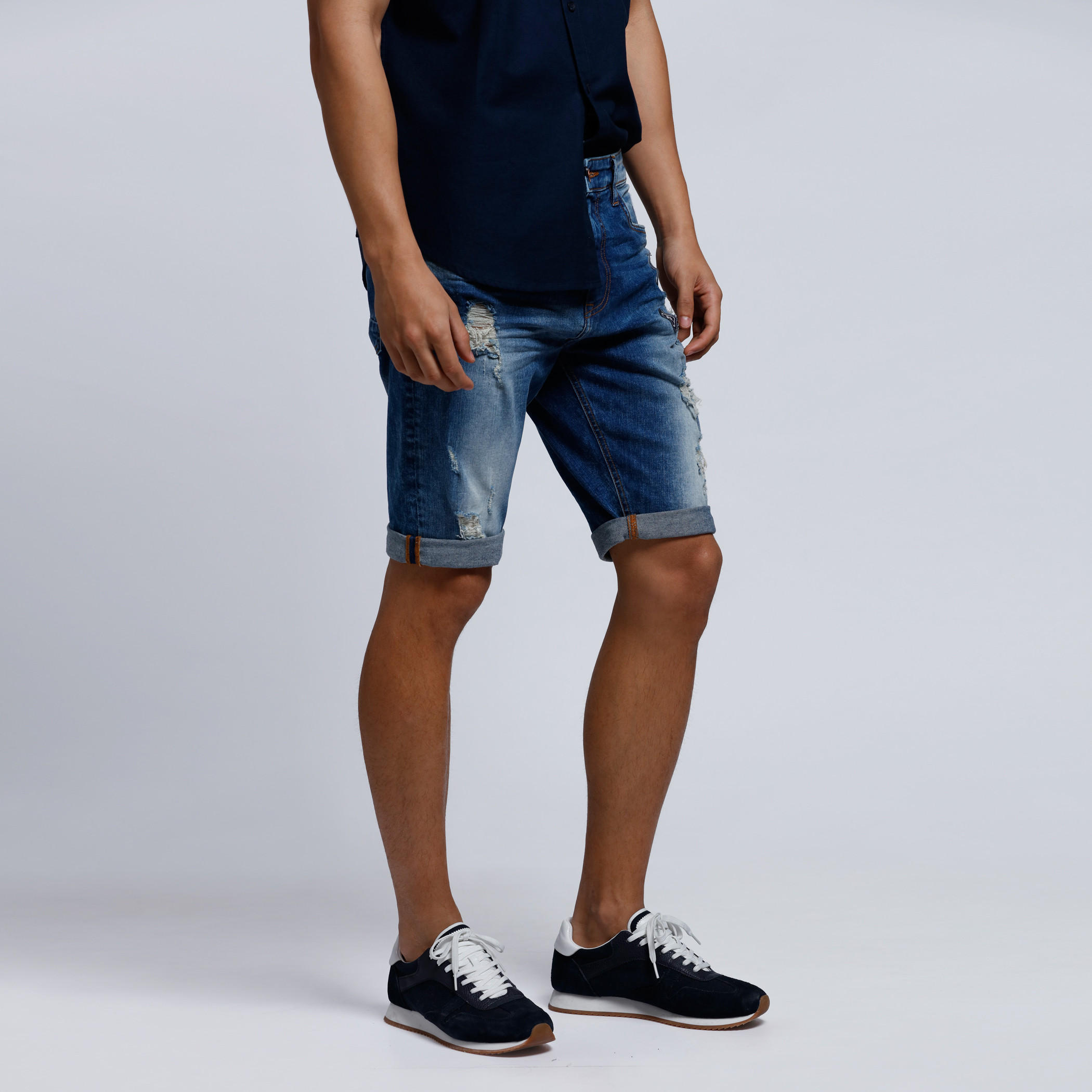 Distressed Denim Shorts with Button Closure-men-clothing-bottoms-shorts-image-3