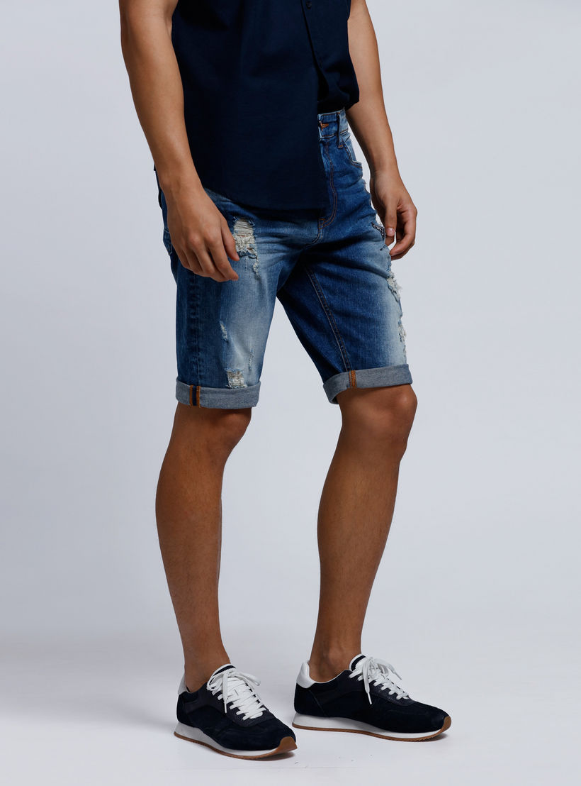 Distressed Denim Shorts with Button Closure-men-clothing-bottoms-shorts-image-3