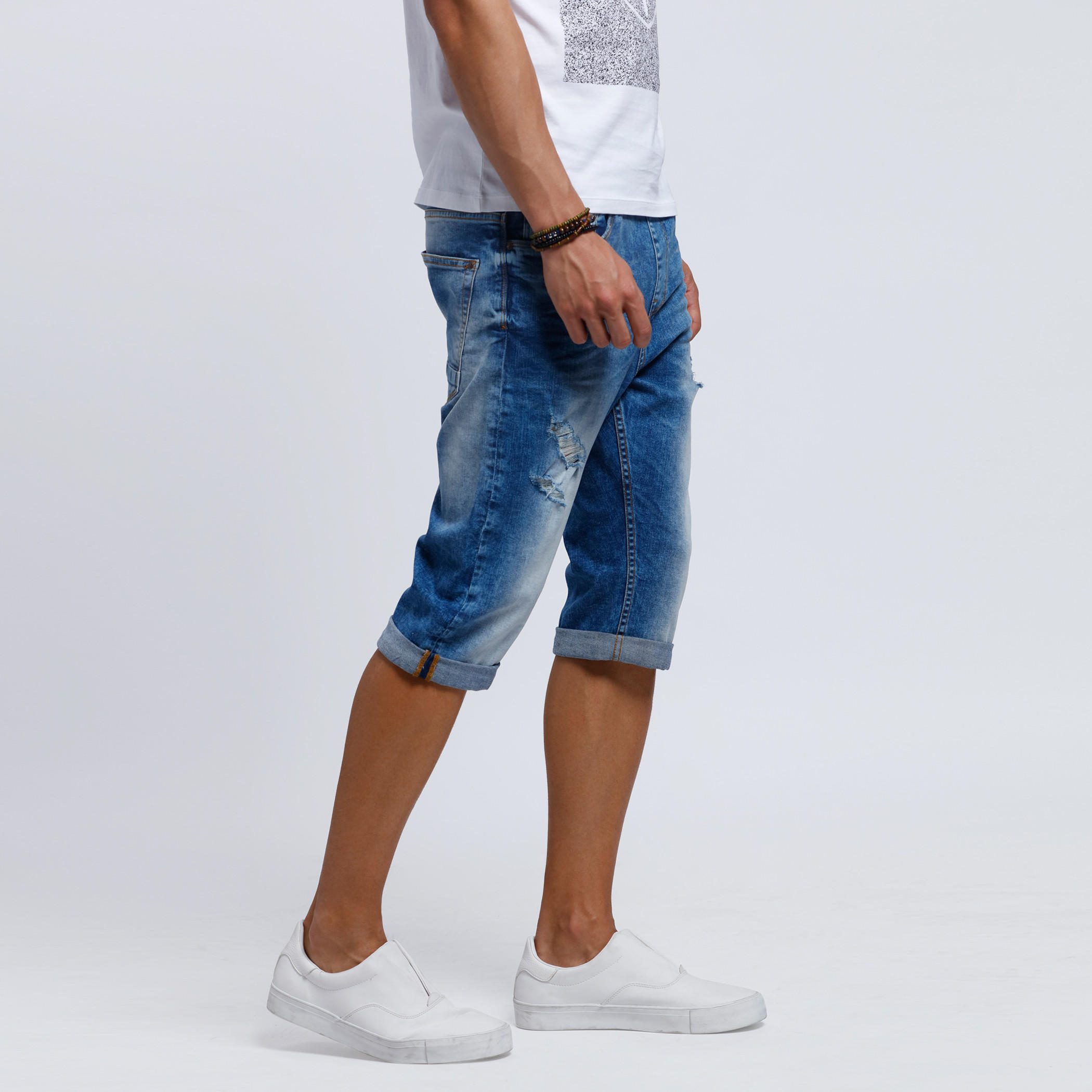 Distressed Denim Shorts with Button Closure-men-clothing-bottoms-shorts-image-3