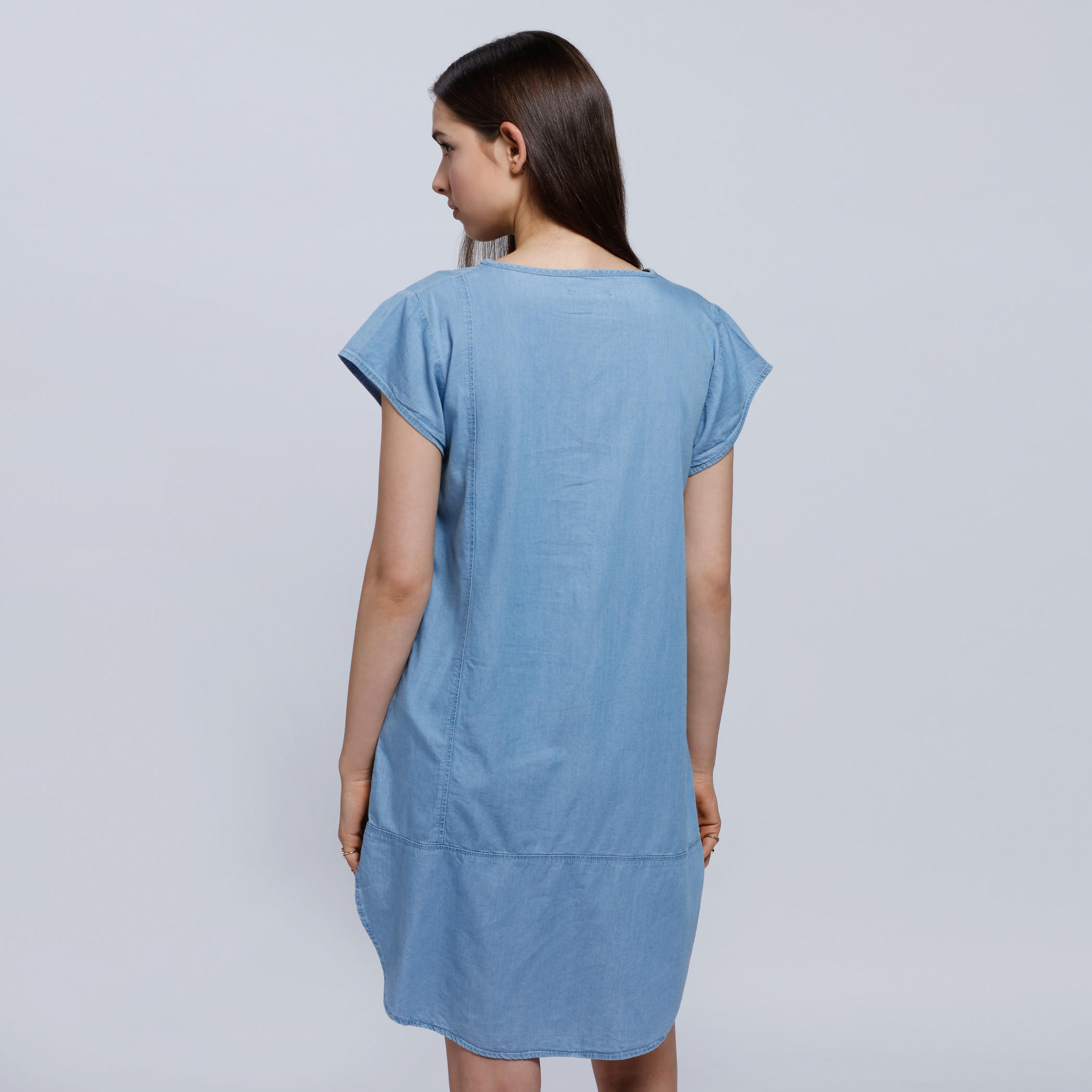 Round Neck Denim Dress with Cap Sleeves-women-clothing-dresses-image-4