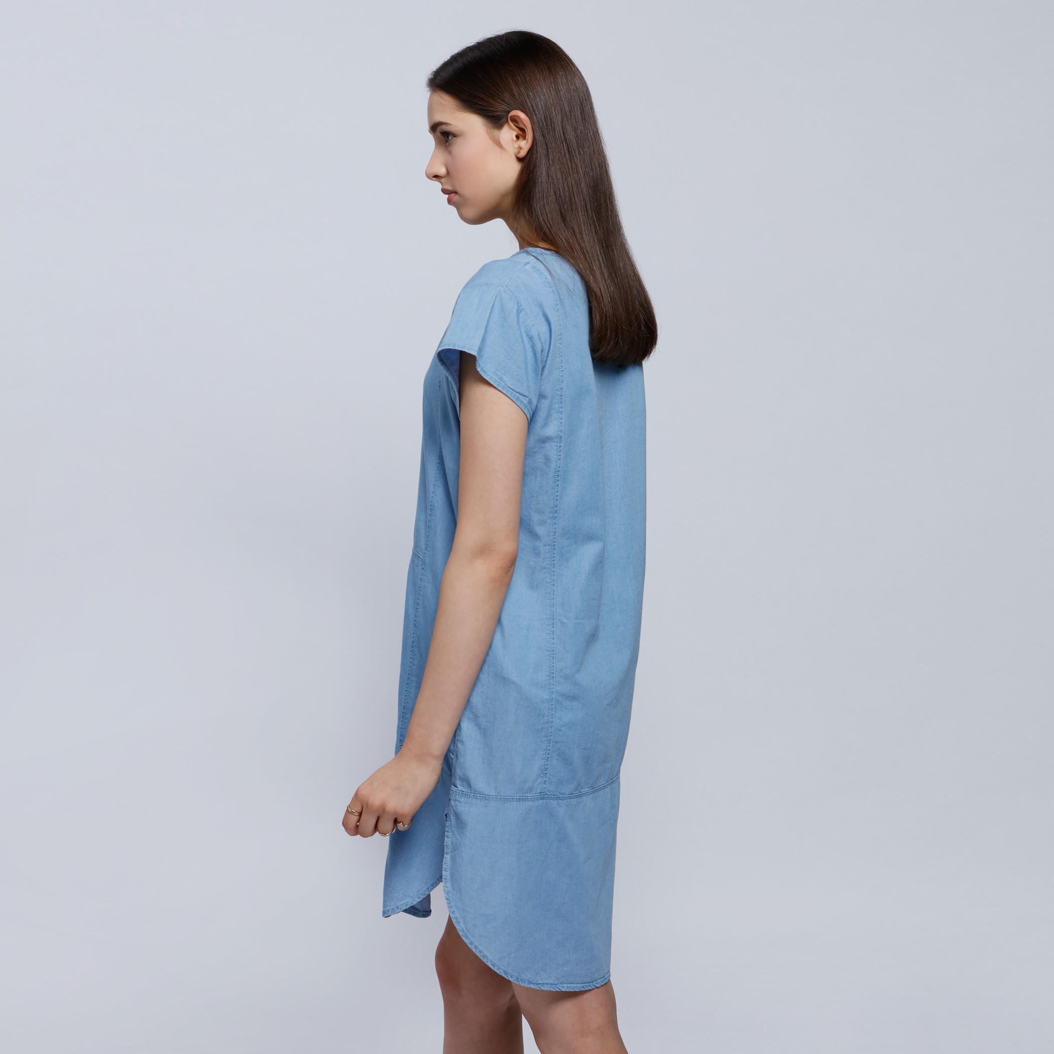 Round Neck Denim Dress with Cap Sleeves-women-clothing-dresses-image-3