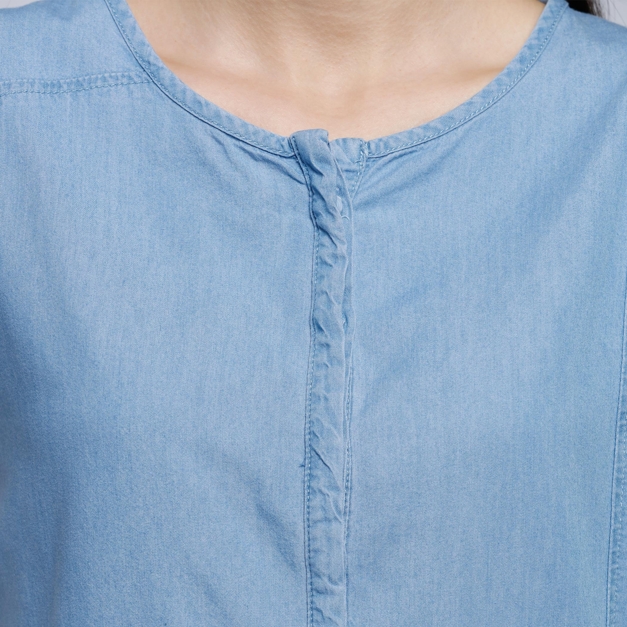 Round Neck Denim Dress with Cap Sleeves-women-clothing-dresses-image-2