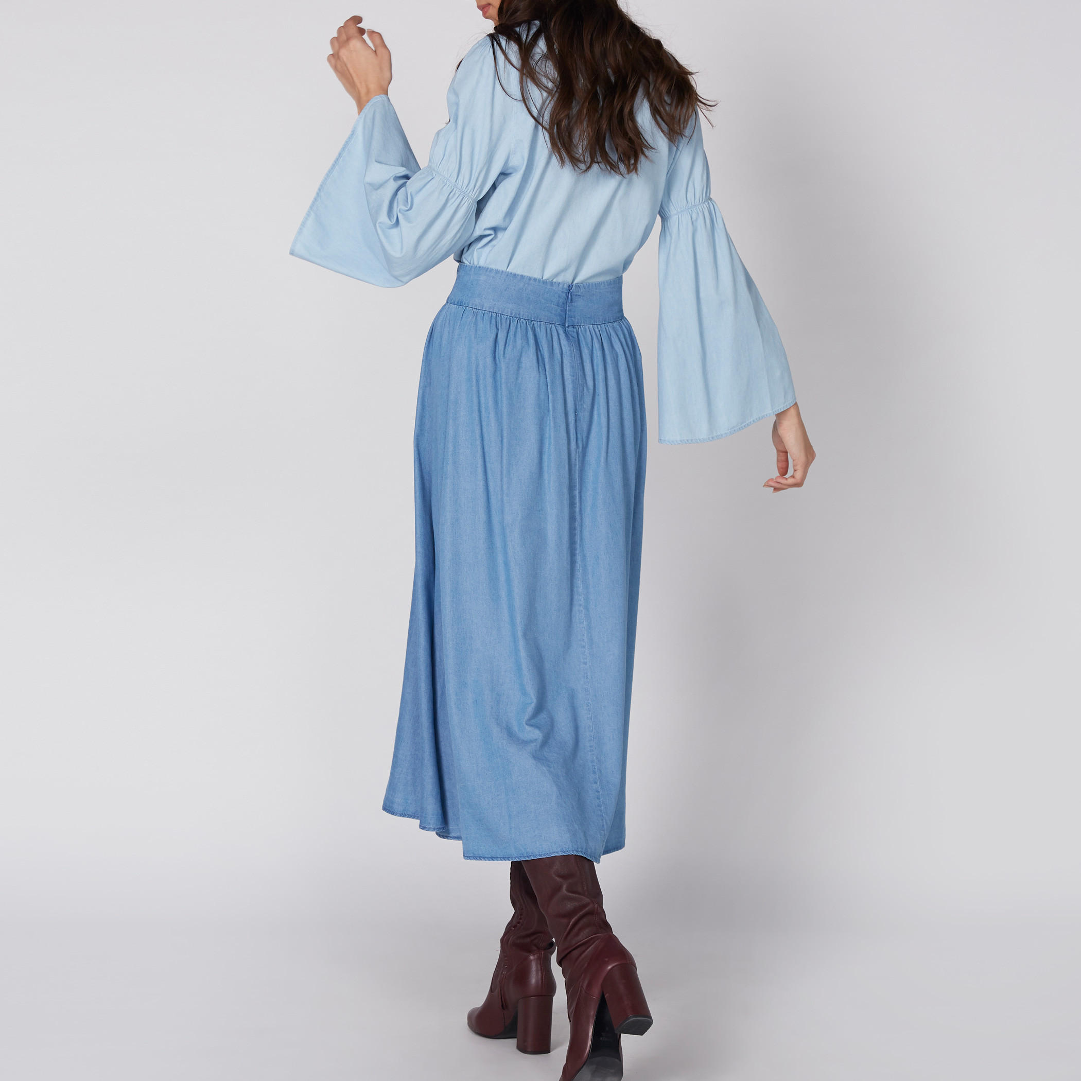 تنورة من الدينم متوسطة الطول برباط إغلاق-women-clothing-bottoms-skirts-image-4