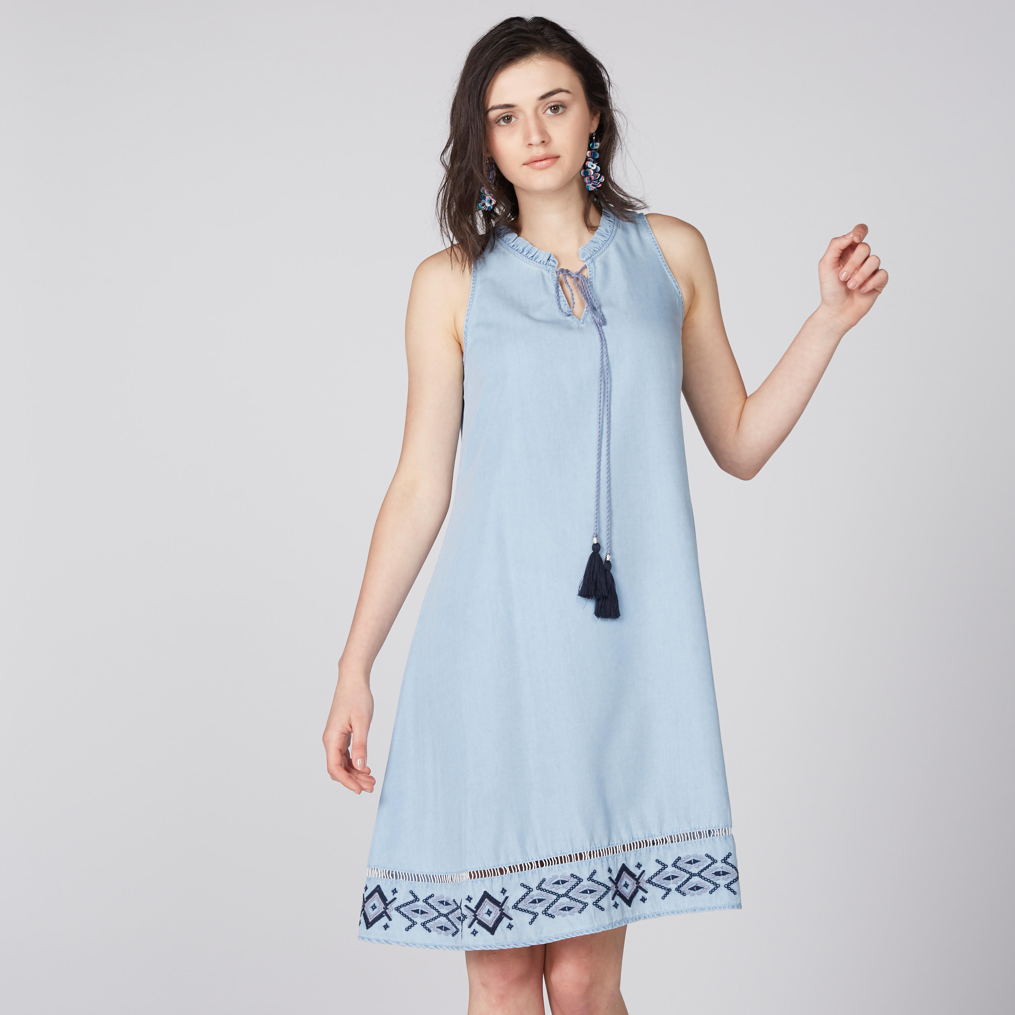 Embroidered Midi Dress with Tie Up Detail and Tassels-women-clothing-dresses-image-1