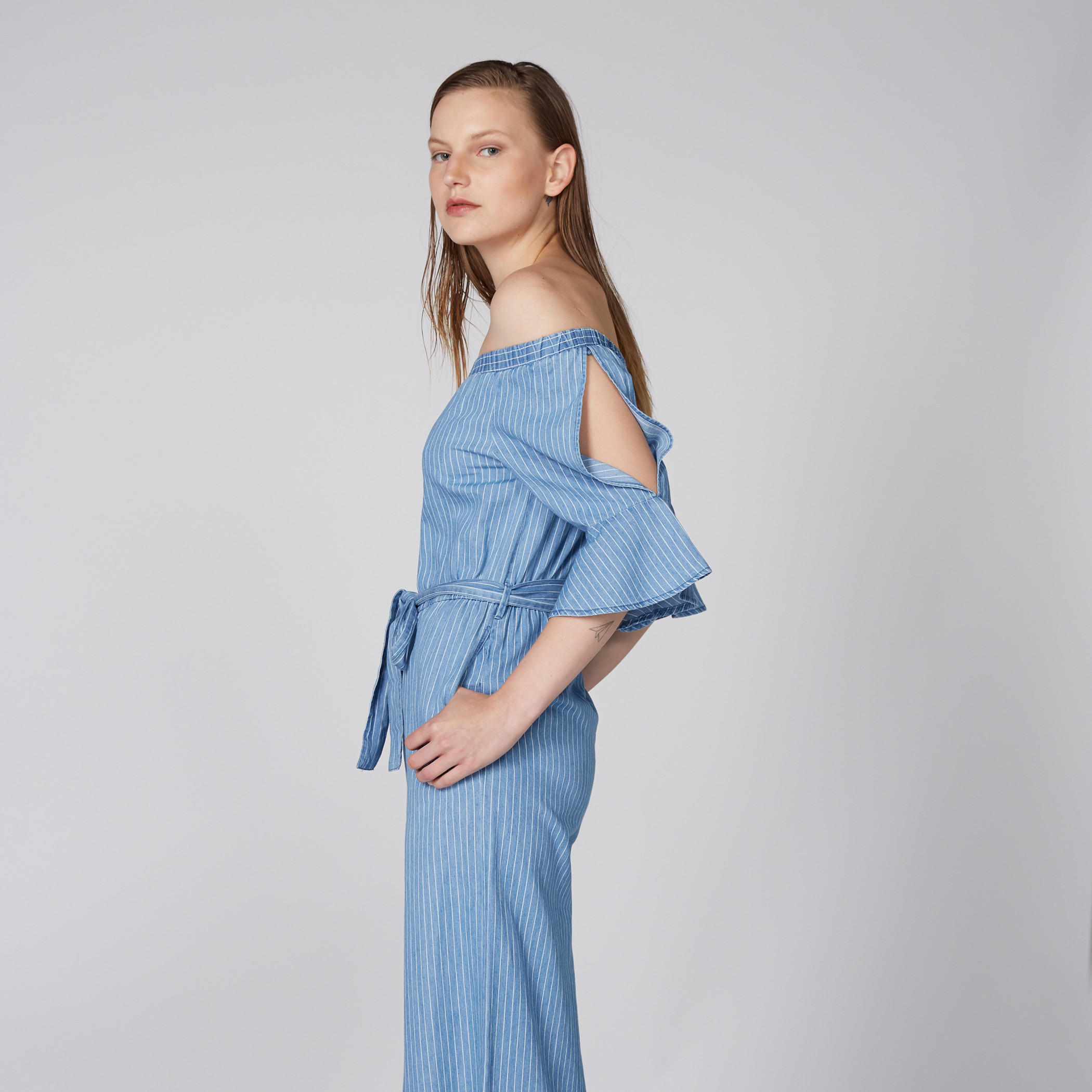 Striped Off Shoulder Jumpsuit with Tie Up Detail-women-clothing-jumpsuits-image-2