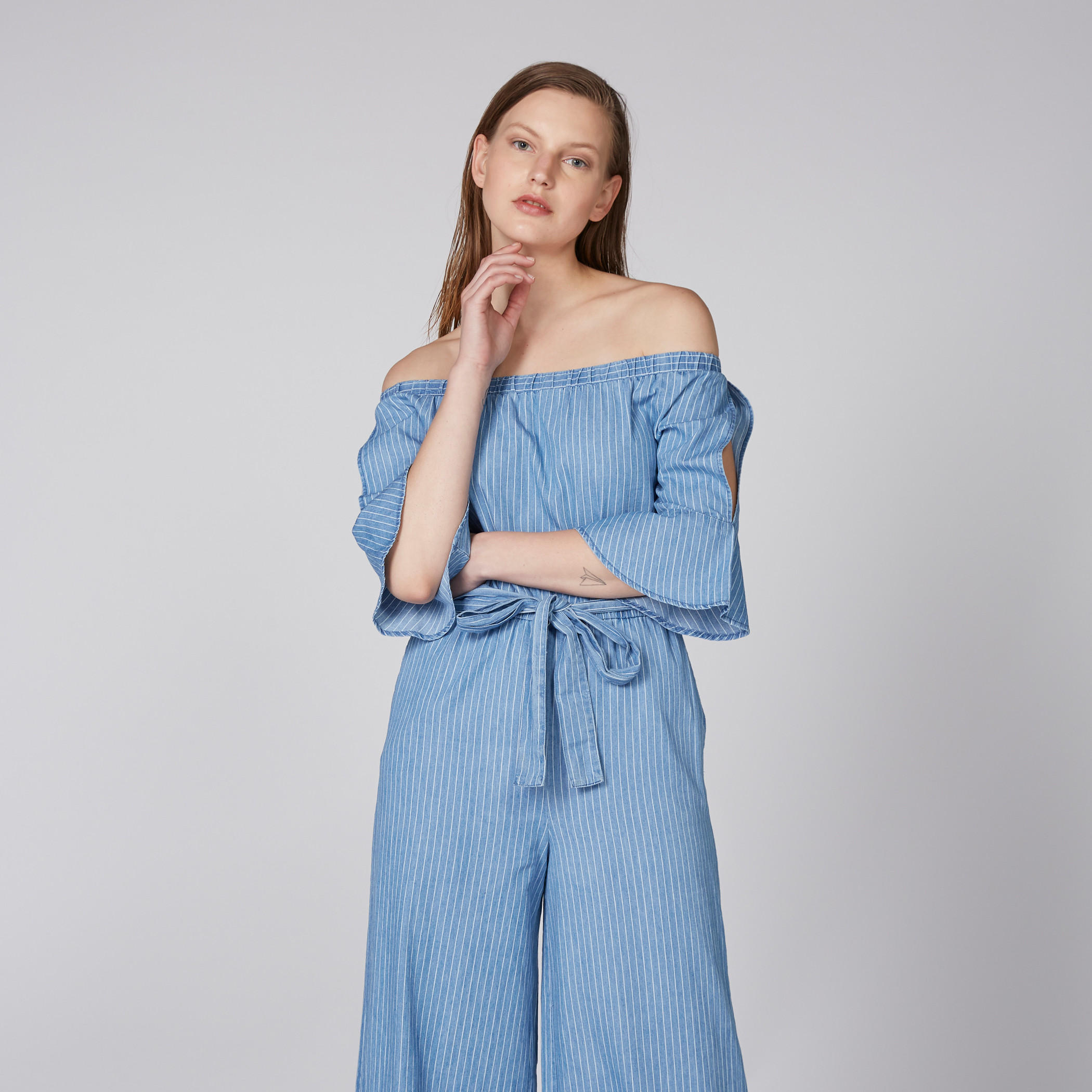 Striped Off Shoulder Jumpsuit with Tie Up Detail-women-clothing-jumpsuits-image-3