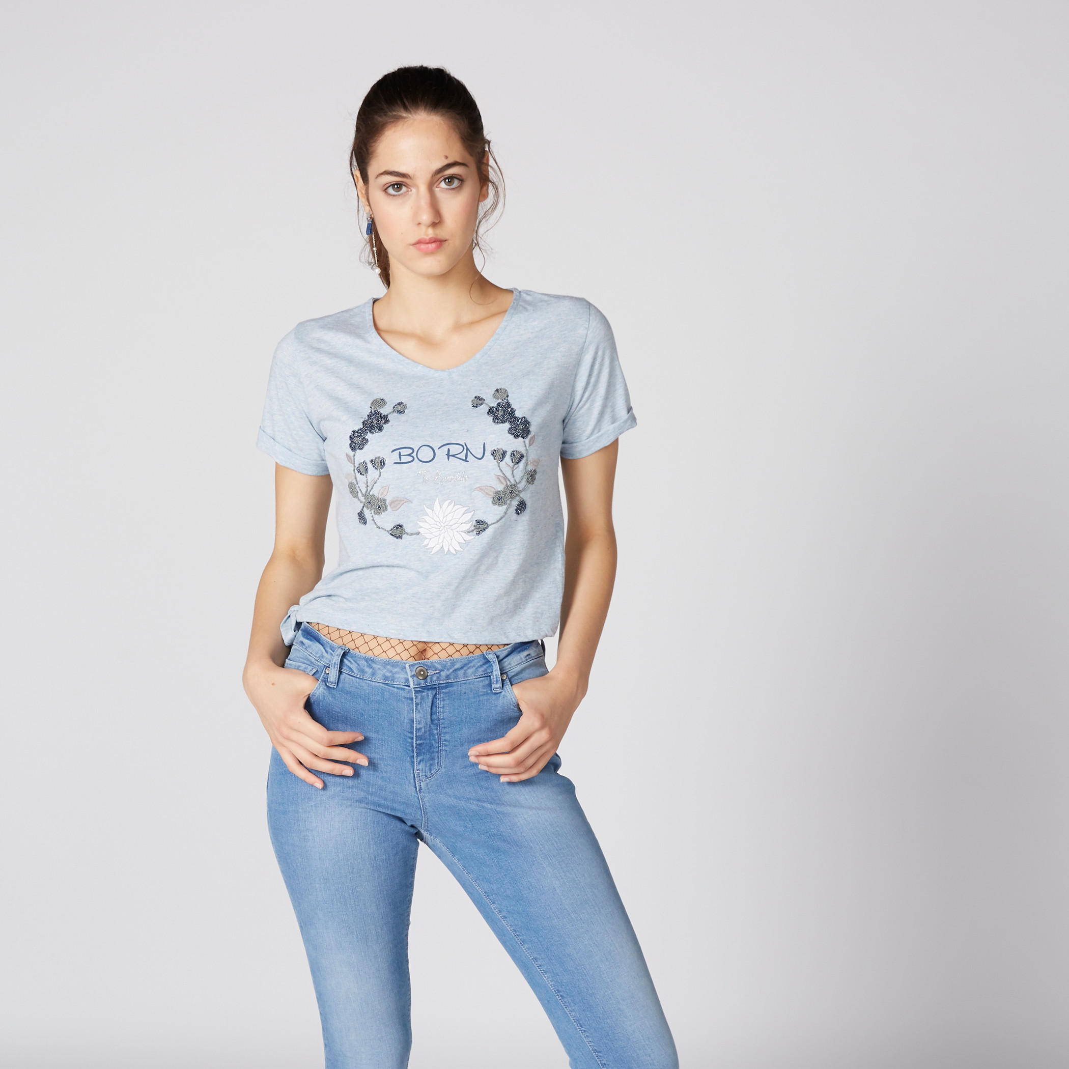 Printed Crop Top with V-Neck and Tie Ups-women-clothing-tshirts-image-1