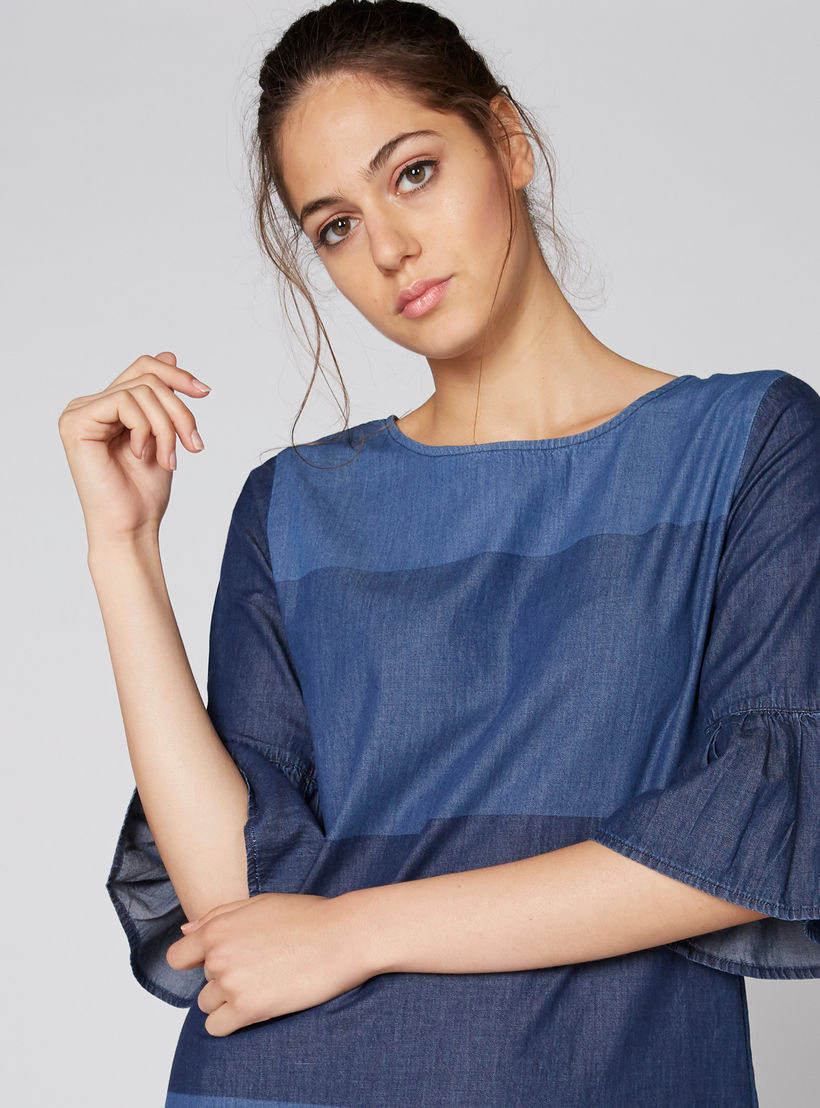 فستان من الدينم متوسط الطول بأكمام 3/4 وياقة مستديرة-women-clothing-dresses-image-1