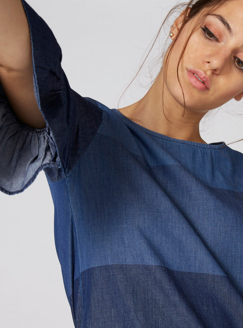 فستان من الدينم متوسط الطول بأكمام 3/4 وياقة مستديرة-women-clothing-dresses-image-4