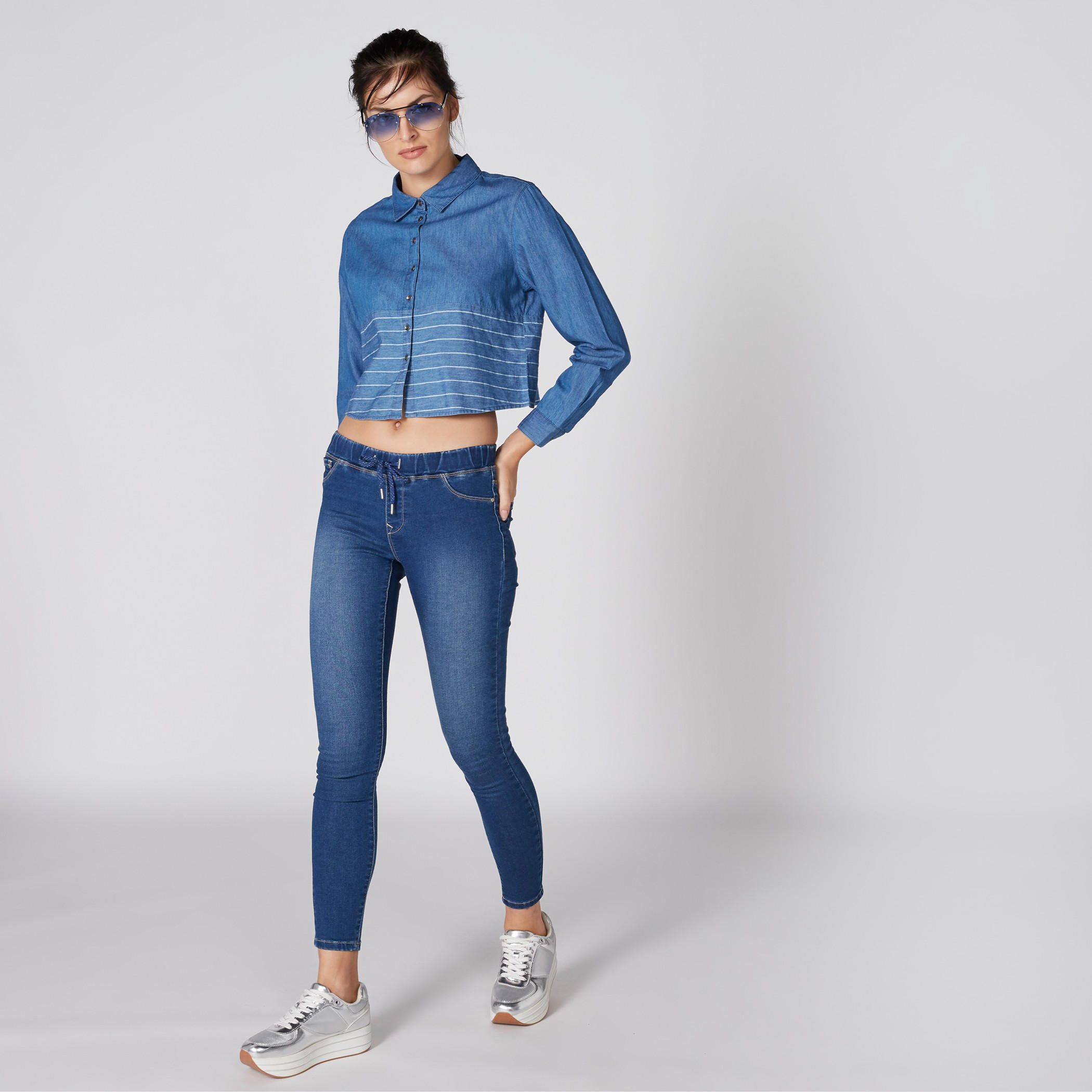 قميص قصير ومقلم بأكمام طويلة وأزرار-women-clothing-shirtsandblouses-shirts-image-3