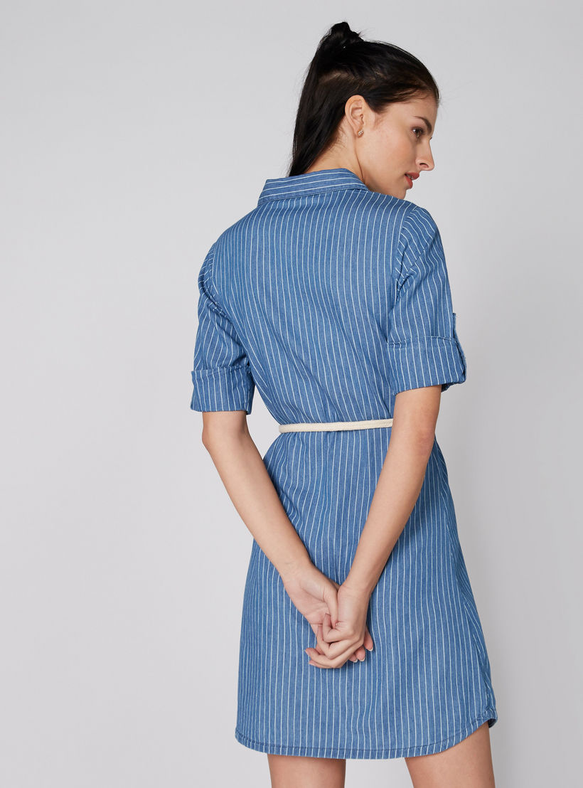 فستان قميص من الدينم مقلم بحزام-women-clothing-dresses-image-2
