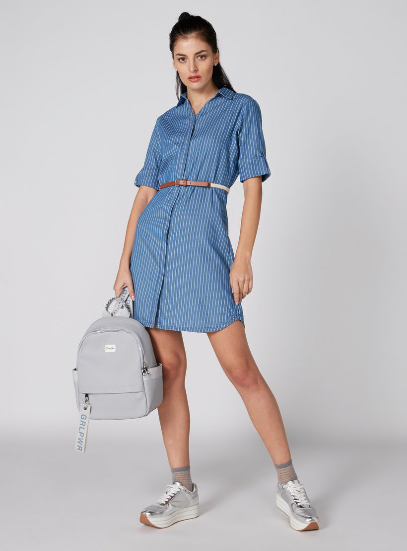 فستان قميص من الدينم مقلم بحزام-women-clothing-dresses-image-3