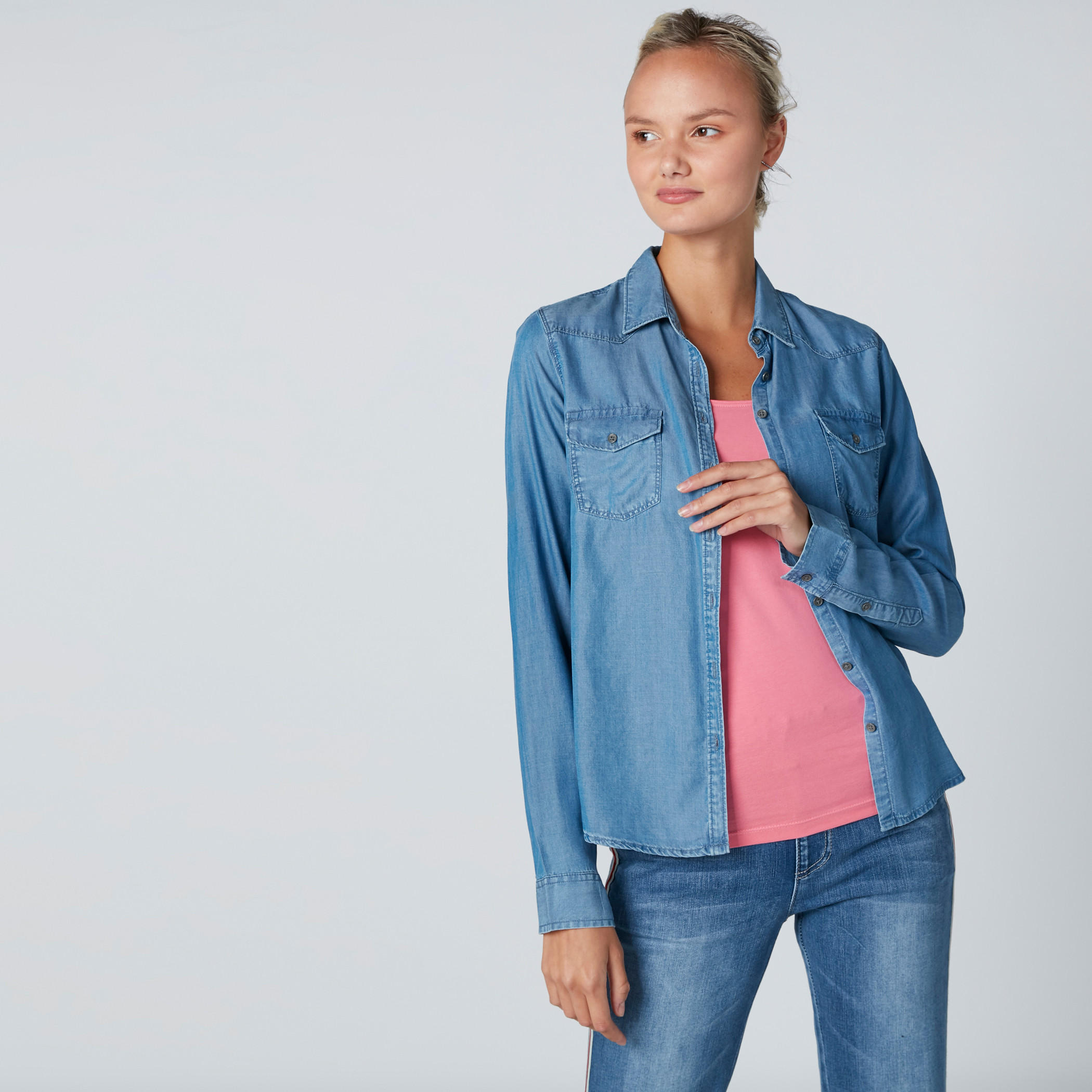 Long Sleeves Denim Shirt in Regular Fit with Complete Placket-women-clothing-shirtsandblouses-shirts-image-1