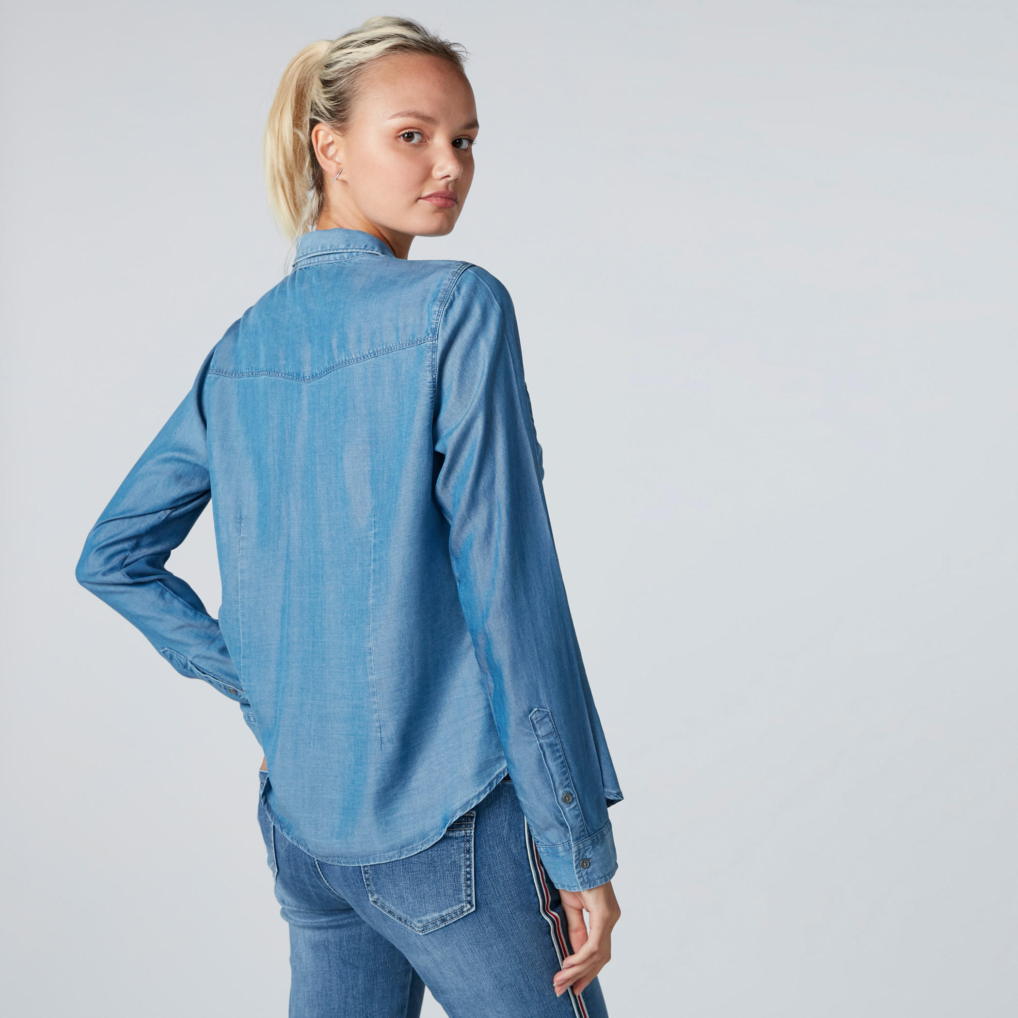 Long Sleeves Denim Shirt in Regular Fit with Complete Placket-women-clothing-shirtsandblouses-shirts-image-2