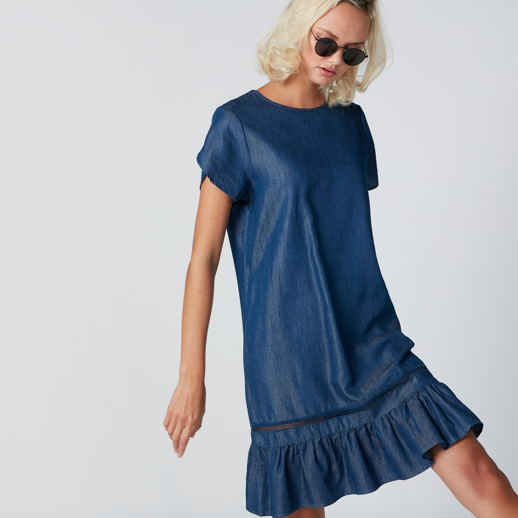Ruffle Detail Dress with Round Neck-women-clothing-dresses-image-1
