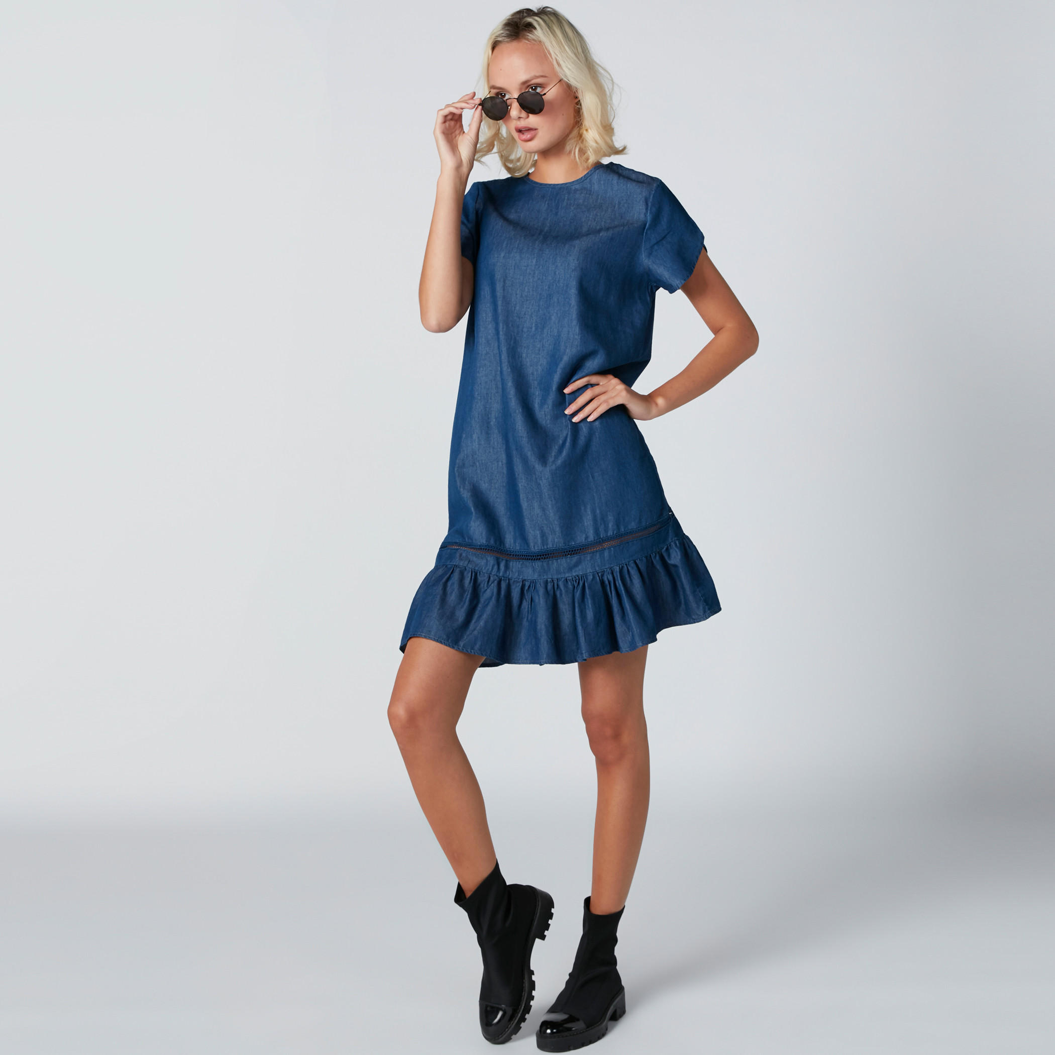 Ruffle Detail Dress with Round Neck-women-clothing-dresses-image-4