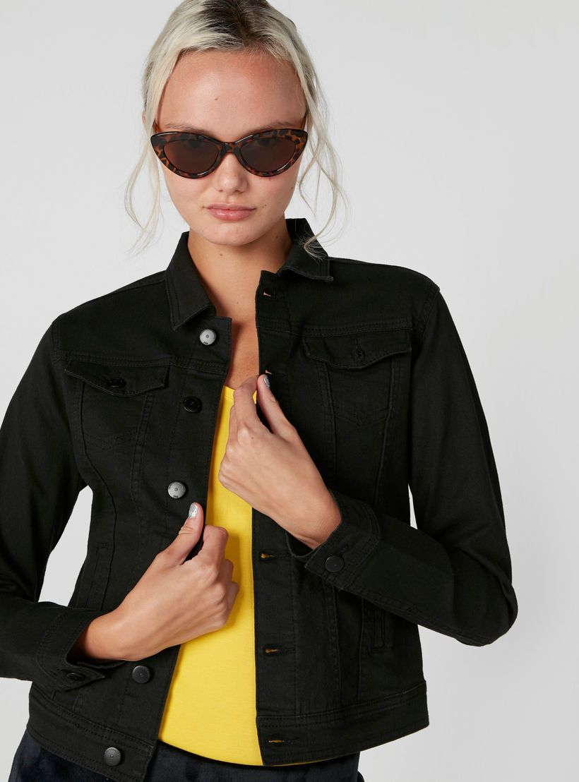 Pocket Detail Denim Jacket with Button Closure-women-winterwear-coatsandjackets-jackets-image-1
