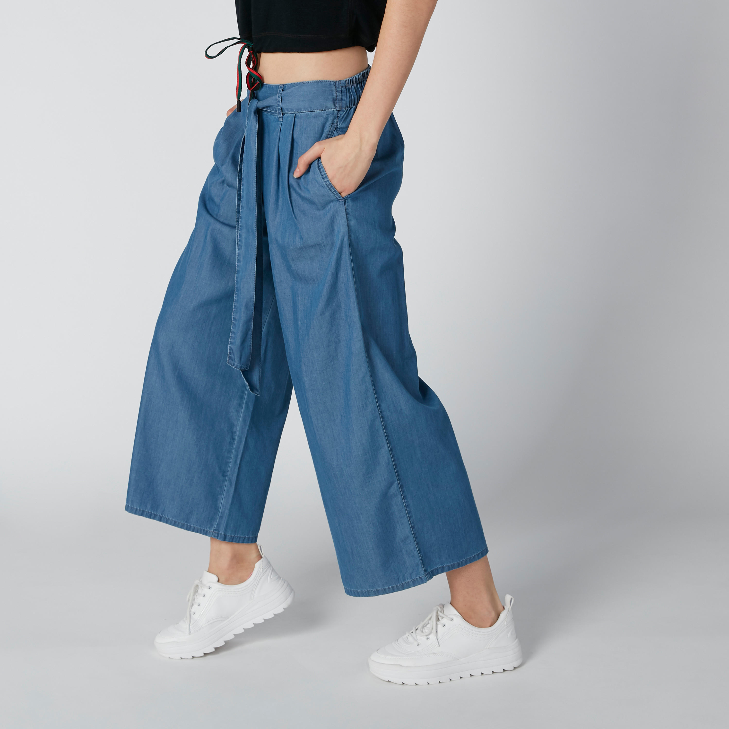 بنطلون بالازو مستدام دينم بحزام وجيوب -women-clothing-bottoms-jeans-image-4