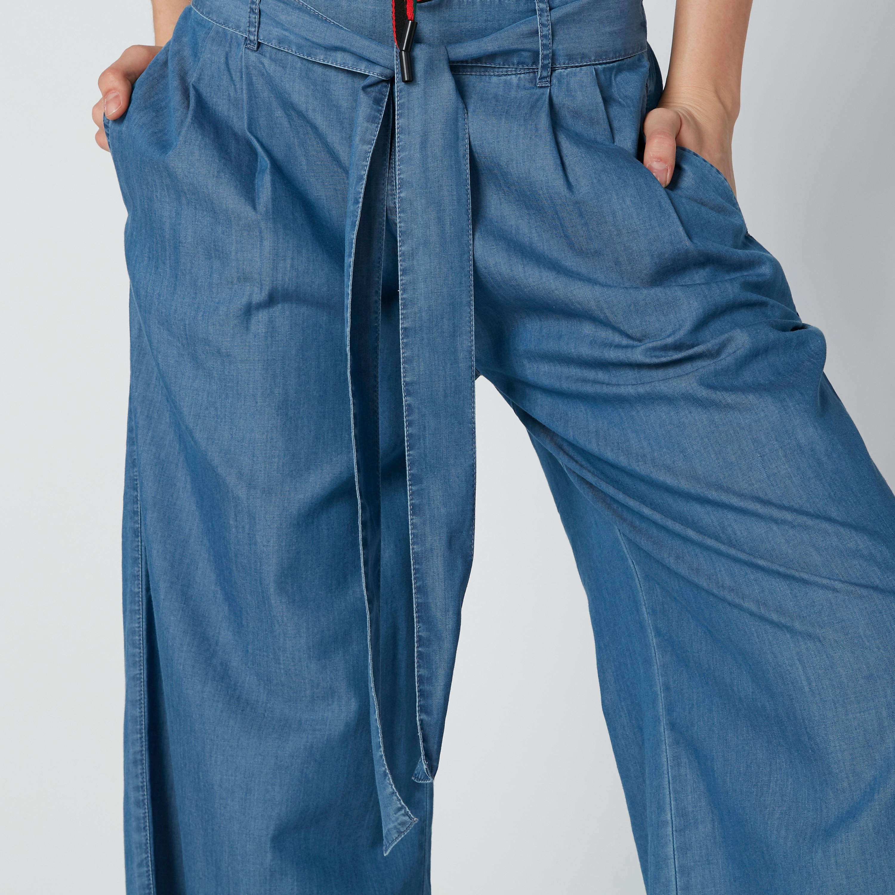 بنطلون بالازو مستدام دينم بحزام وجيوب -women-clothing-bottoms-jeans-image-6