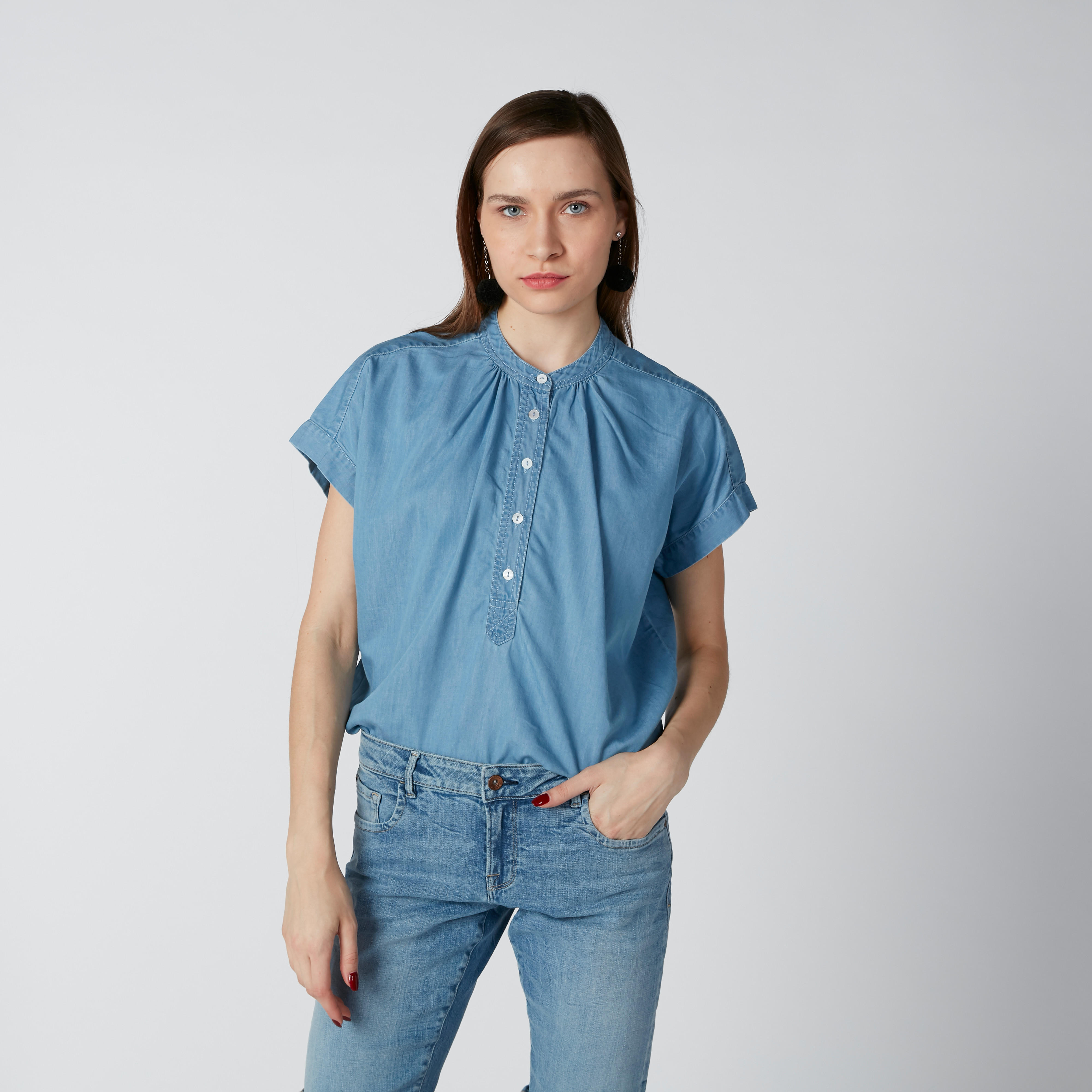 بلوزة مستدامة بياقة ماندارين وأكمام متصلة -women-clothing-shirtsandblouses-blouses-image-6