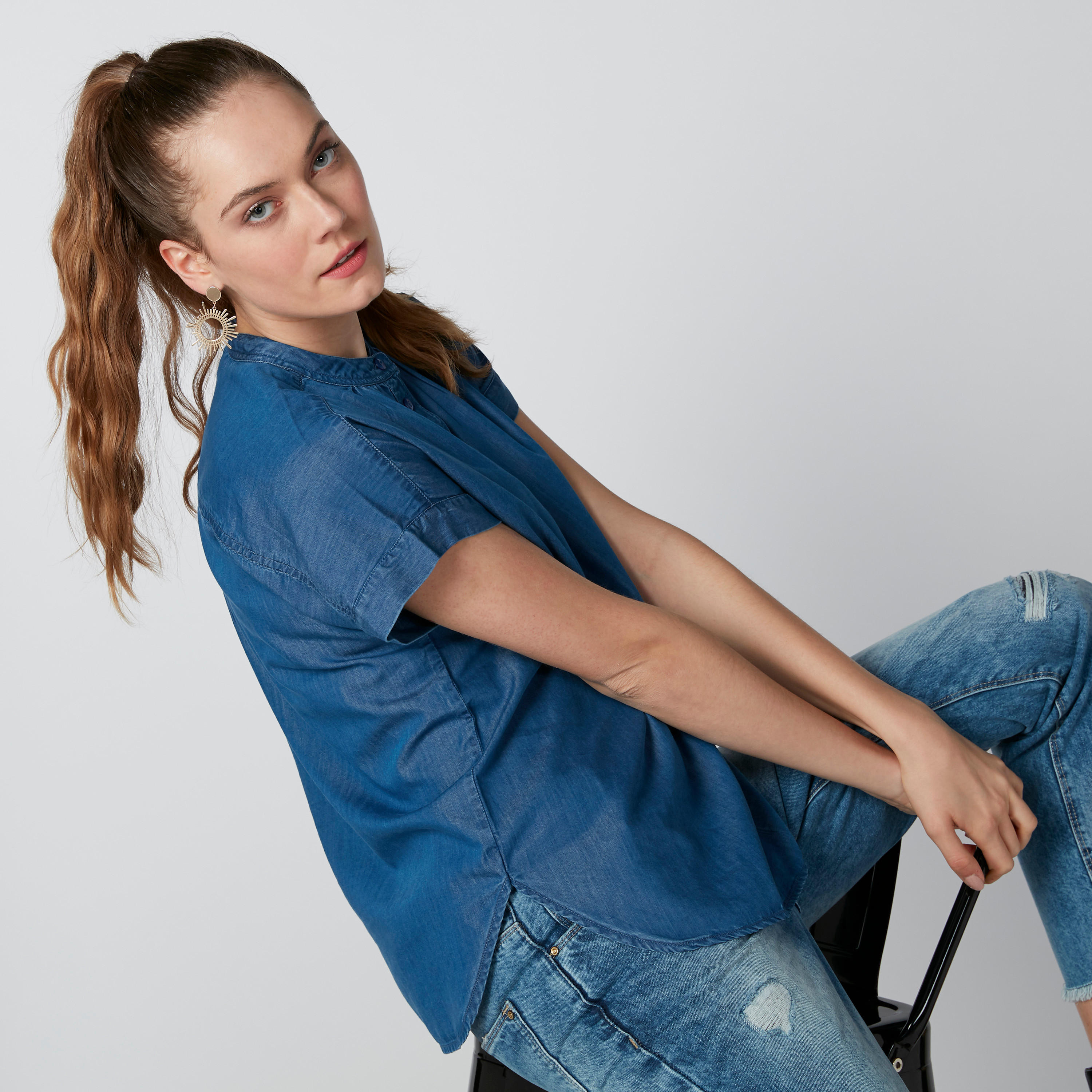 بلوزة مستدامة بياقة ماندارين وأكمام متصلة -women-clothing-shirtsandblouses-blouses-image-4